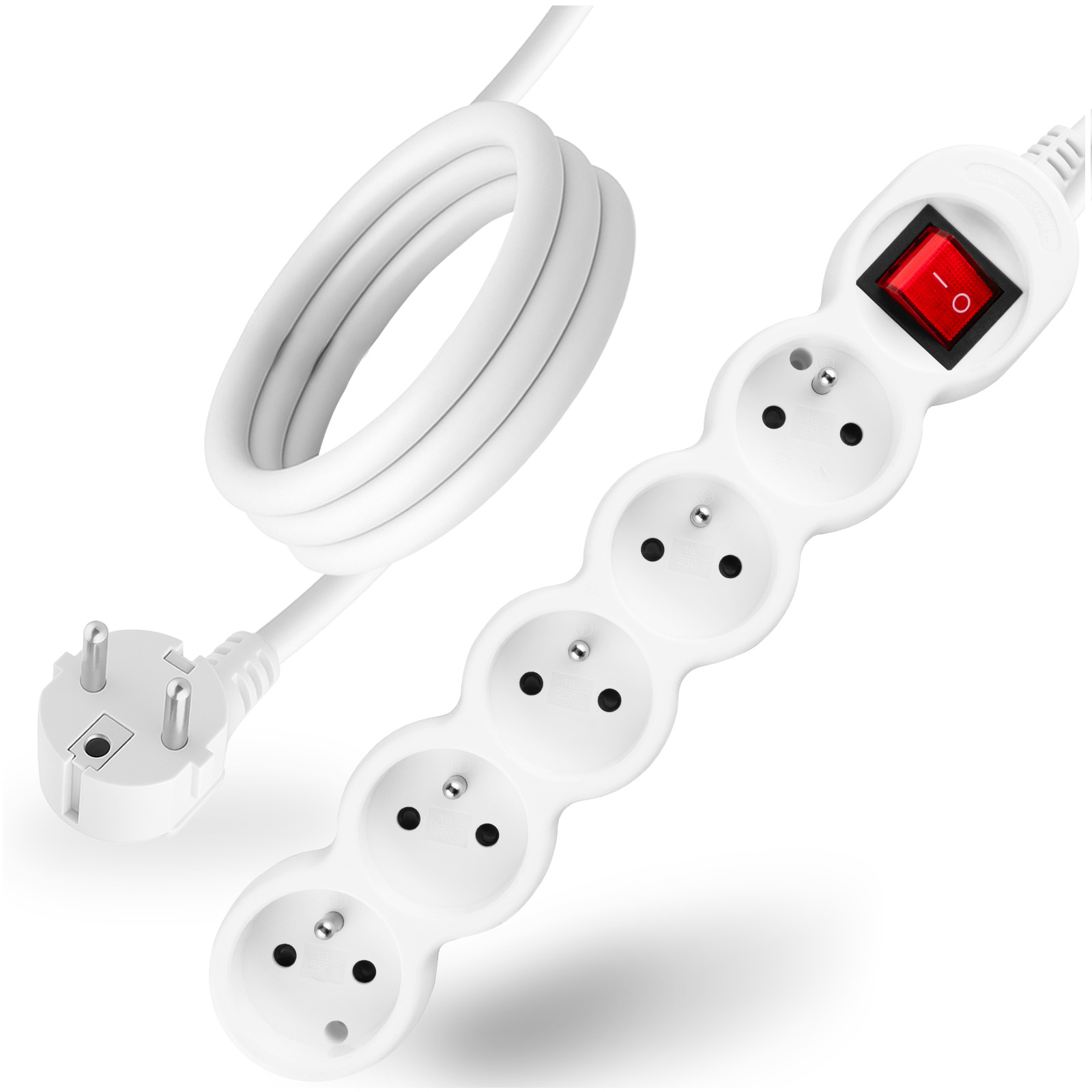Przedłużacz Sieciowy Kabel z Uziemieniem Listwa Zasilająca 5 Gniazd 1.5m Włącznik ON/OFF Biały Sznur Lendo Lumiled - główne zdjęcie produktu