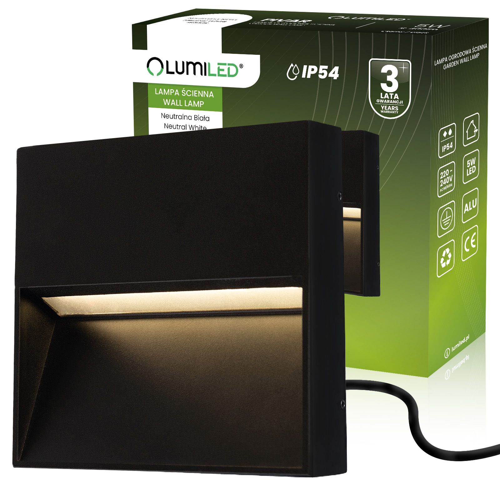 Lampa Ogrodowa Zewnętrzna Kinkiet Elewacyjny 5W LED IP54 PIVAR LUMILED - główne zdjęcie produktu