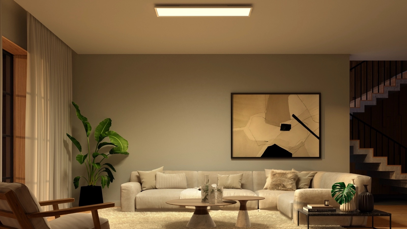 Panel LED Lampa Sufitowa Natynkowa 120x30 cm 60W 4150lm IP20 White and Color Ambiance RGB + TW Biała Inteligentna SMART Zigbee Bluetooth Surimu Philips HUE - obszar zastosowań