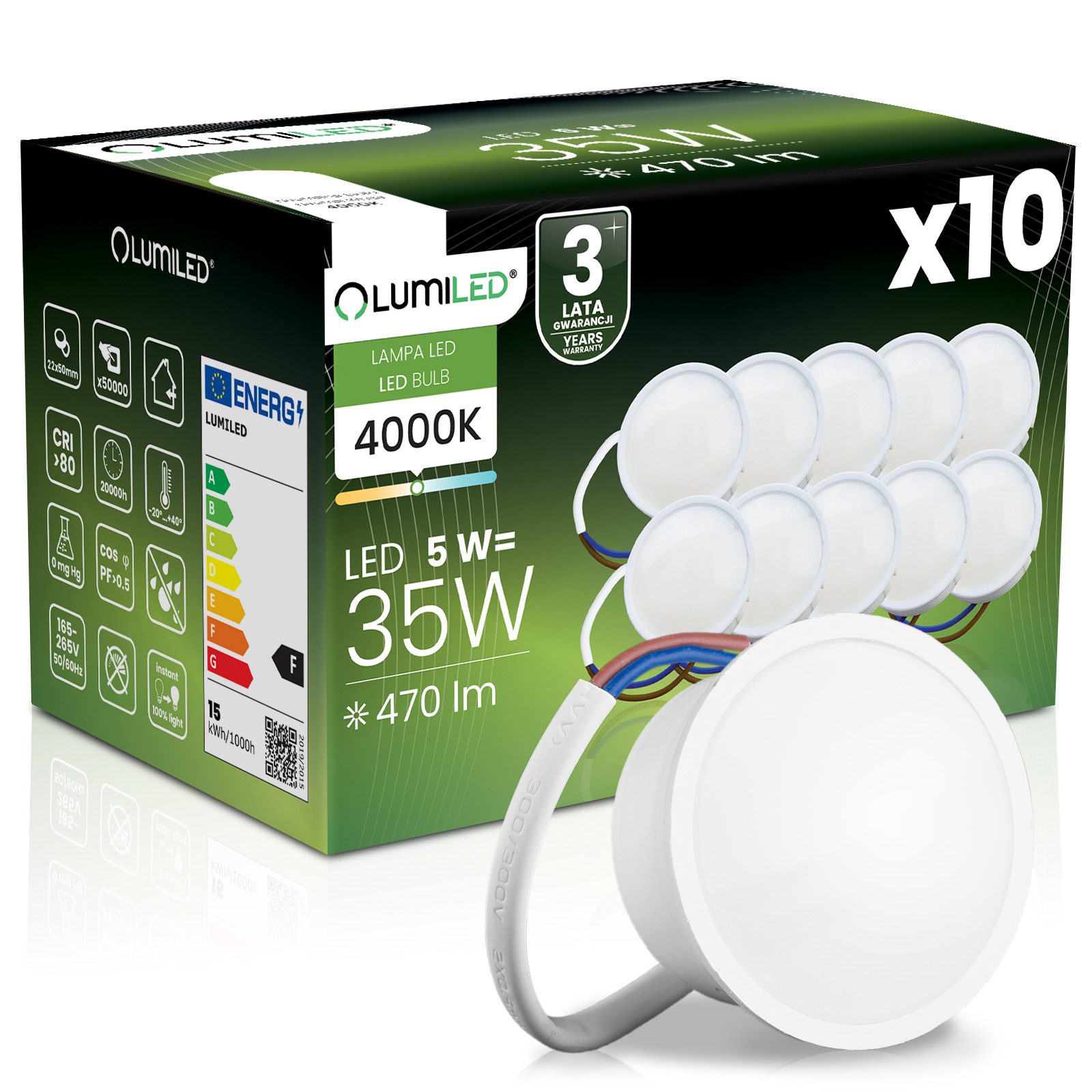 10x Wkład do Opraw LED Żarówka Moduł INSERT Reflektor 5W = 35W 470lm 4000K Neutralna 120° LUMILED - główne zdjęcie produktu