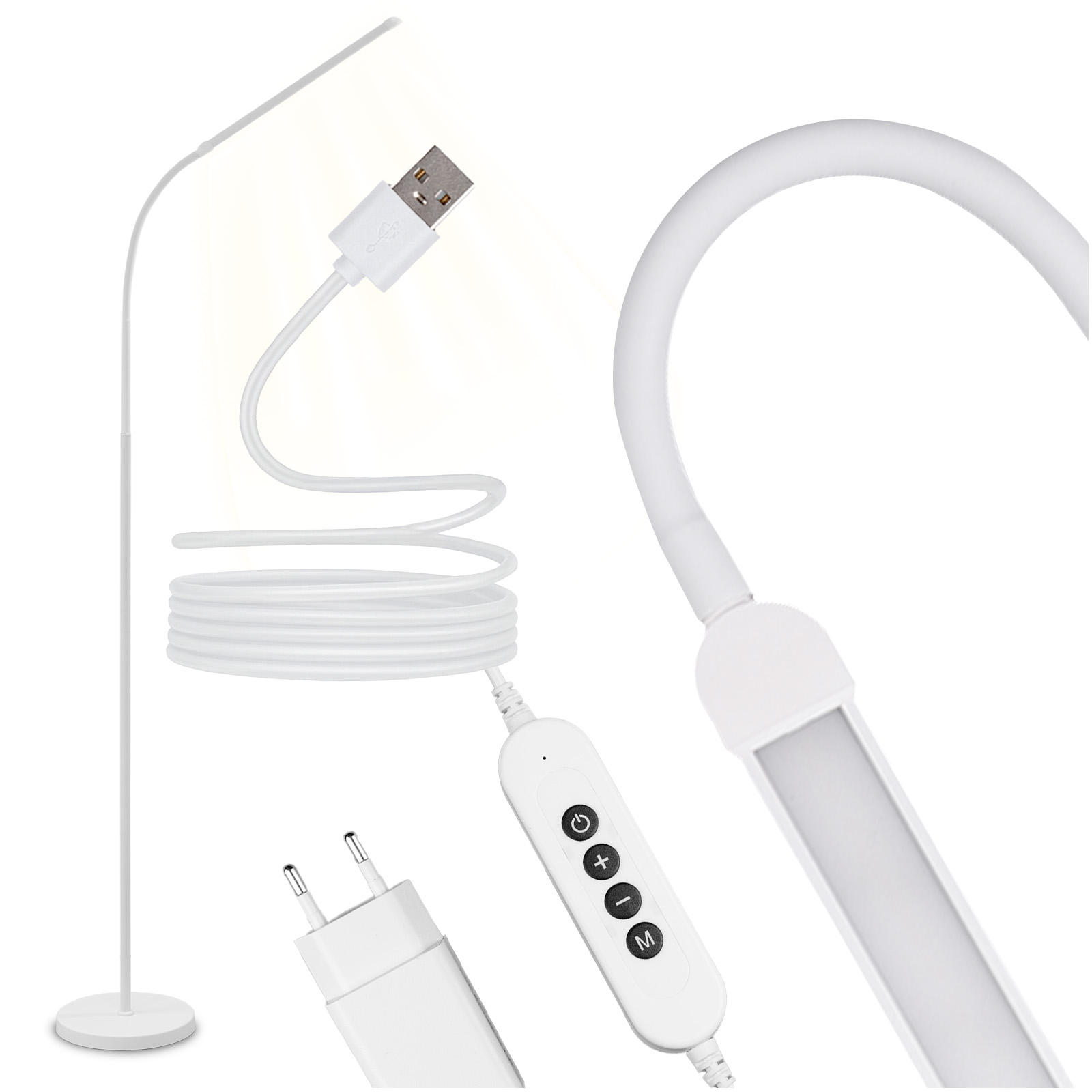 Lampa Stojąca Podłogowa Stołowa LED 14W CCT Ściemnialna z Regulacją Wysokości LONGA 2 Biała LUMILED - główne zdjęcie produktu