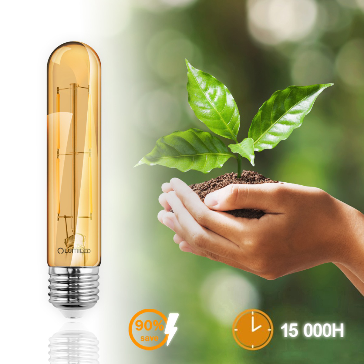 Żarówka LED E27 Tubularna T30 6W = 50W 660lm 2000K Ciepła 360° BURSZTYNOWA FILAMENT LUMILED - druga cecha produktu