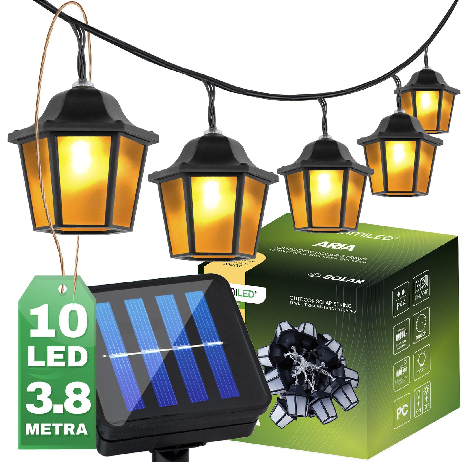 Girlanda Solarna Ogrodowa 10x LED Latarenka 3.8m 3000K Ciepła ARIA LUMILED - główne zdjęcie produktu