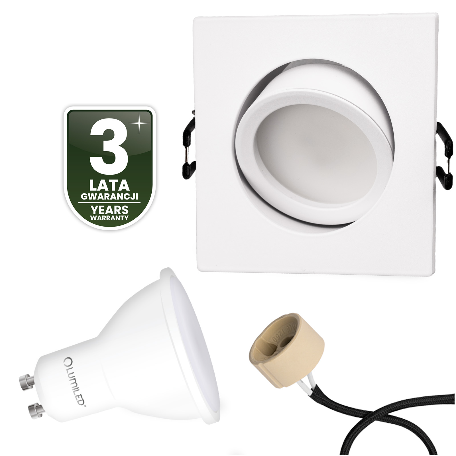 Oprawa Halogenowa Podtynkowa Kwadratowa Ruchoma TRIX 3w1 GU10 6W 3000K BIAŁY MAT LUMILED - czwarta cecha produktu