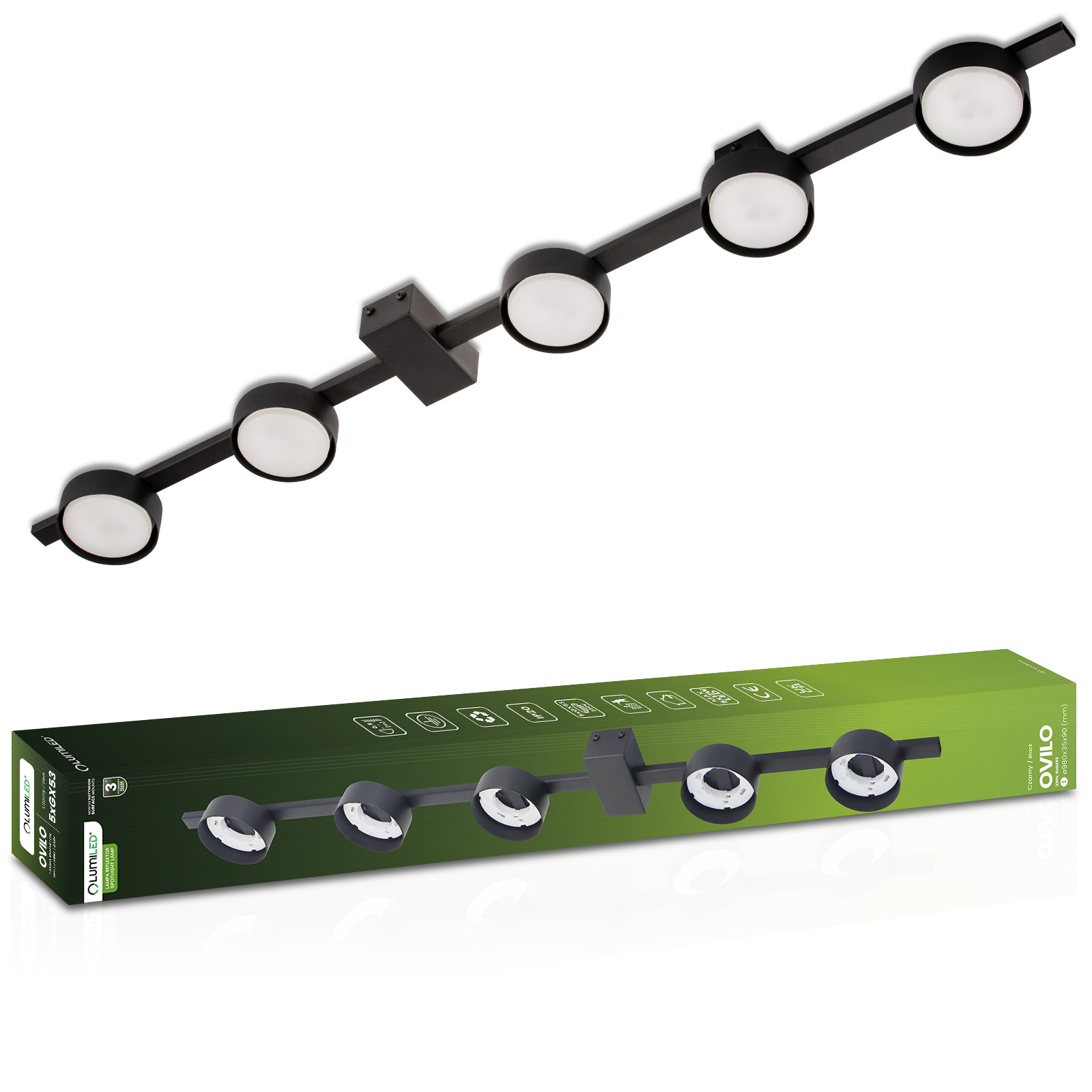 Lampa Sufitowa OVILO Oprawa Halogenowa LED 5x GX53 Spot Kinkiet Reflektor Ścienna LUMILED - główne zdjęcie produktu