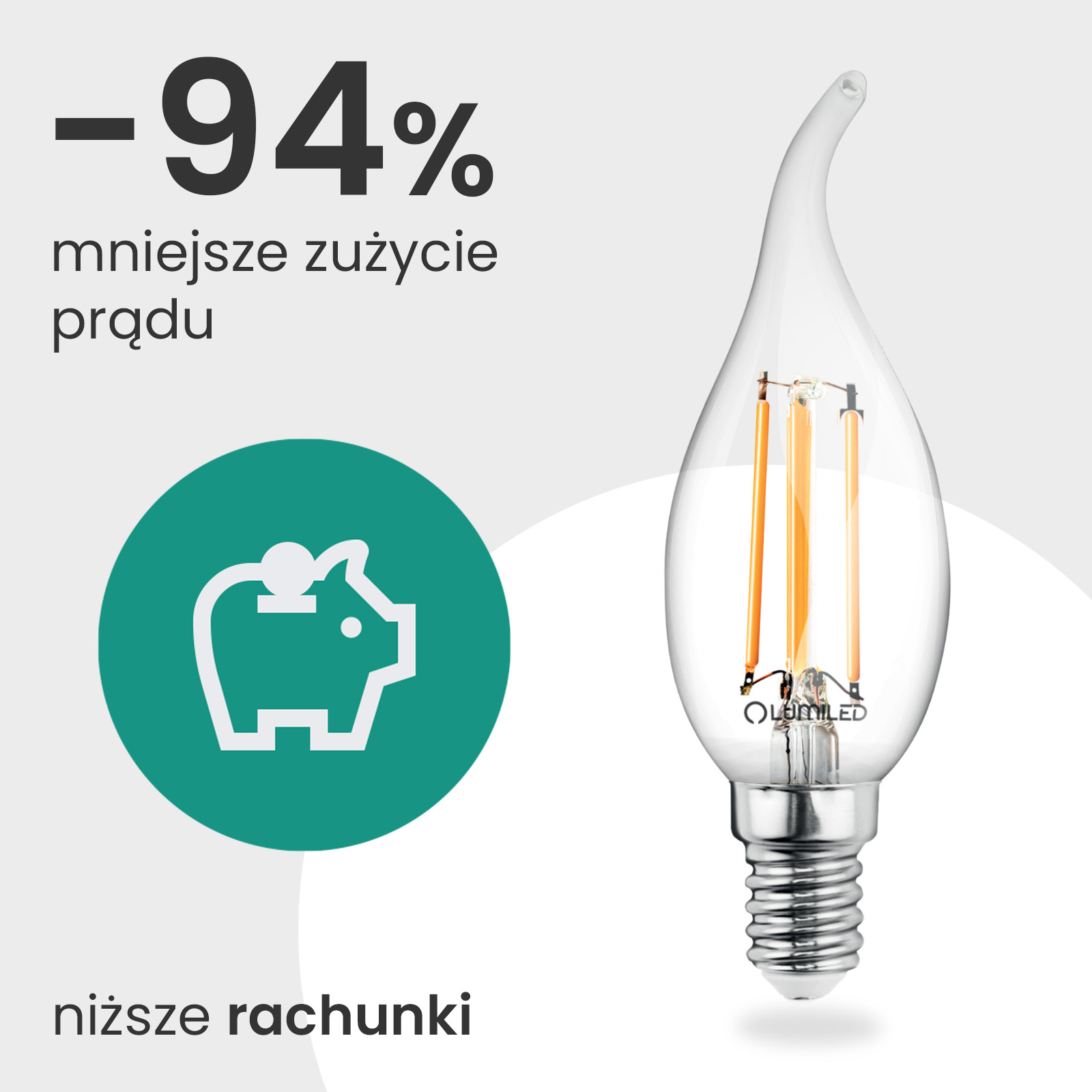 Żarówka LED E14 Świeczka BA35 2,2W 470lm = 40W 2700K Ciepła 360° Filament KLASA A LUMILED - pierwsza cecha produktu