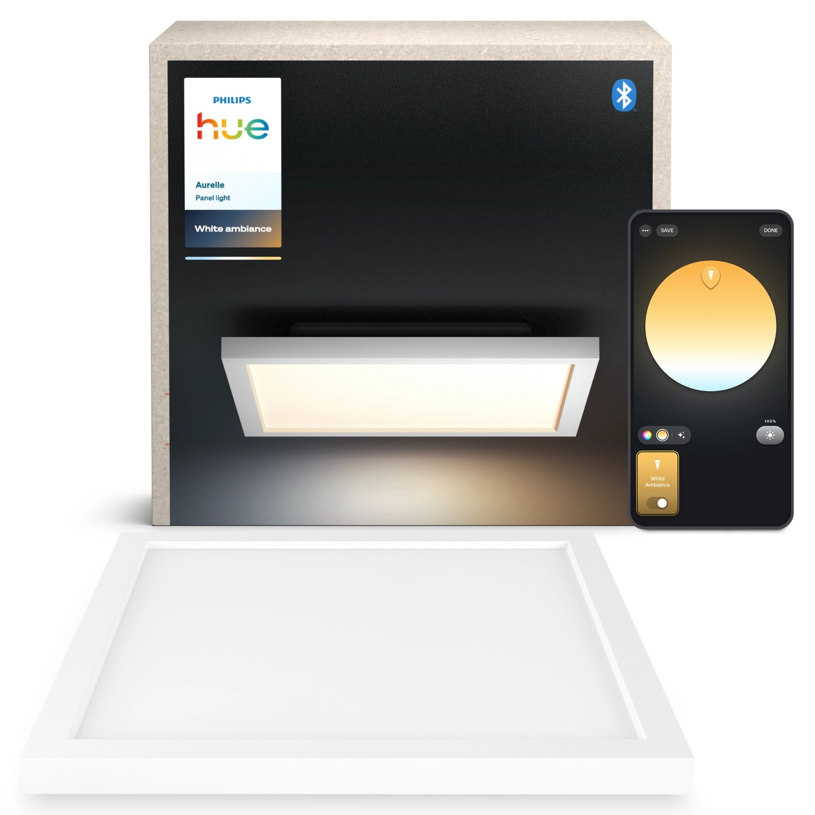 Panel LED Lampa Sufitowa Natynkowa 30x30 cm 19W 1940lm IP20 White Ambiance TW Biała Inteligentna SMART Zigbee Bluetooth Aurelle Philips HUE - główne zdjęcie produktu