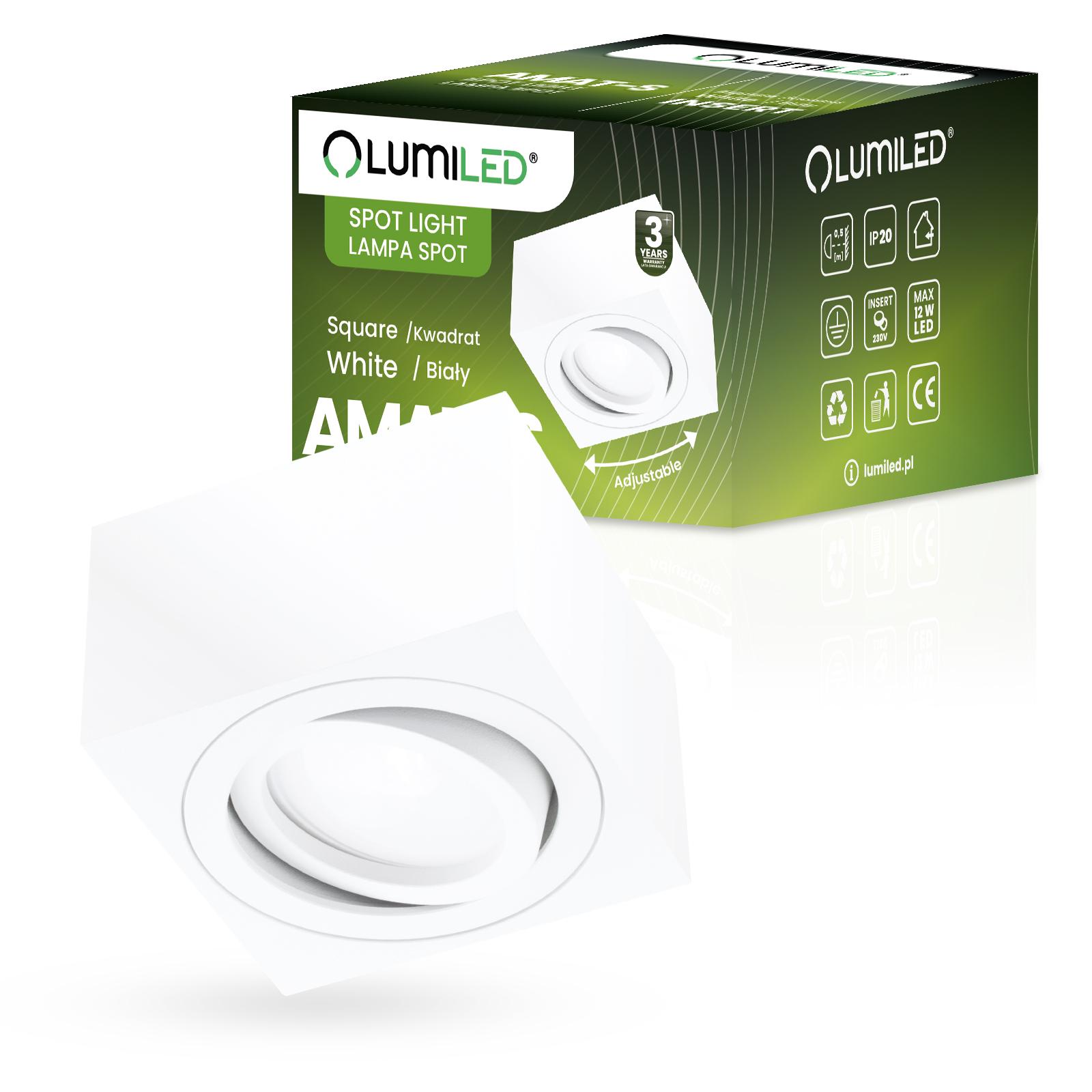 Oprawa Natynkowa HALOGENOWA Spot Tuba Ruchoma Kwadratowa Biała 50mm AMAT-S LUMILED - główne zdjęcie produktu