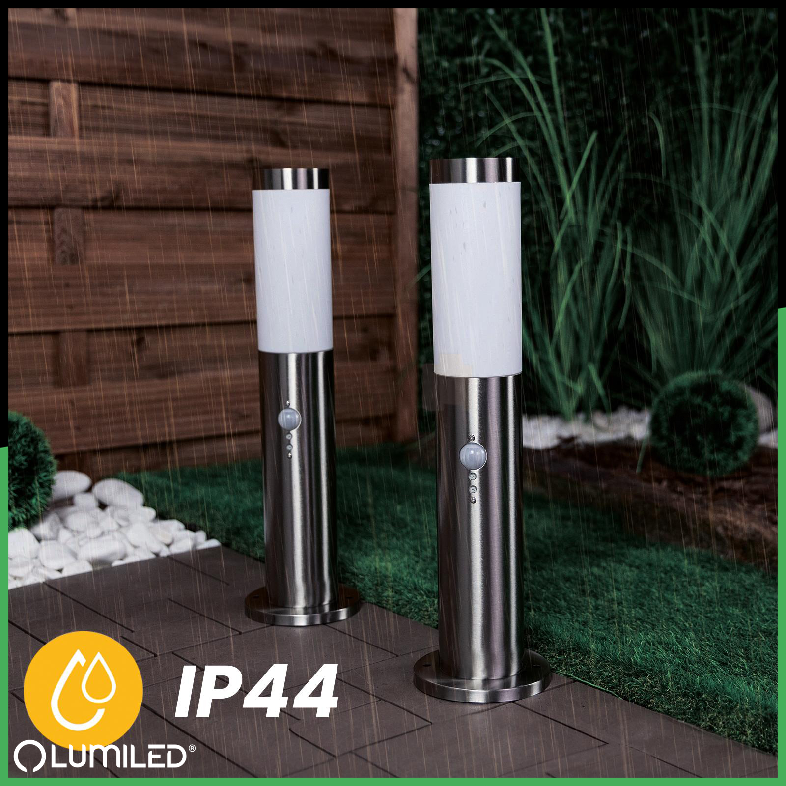 Lampa Ogrodowa Zewnętrzna E27 INOX SŁUPEK 45cm z Czujnikiem Ruchu Lilium LUMILED - trzecia cecha produktu