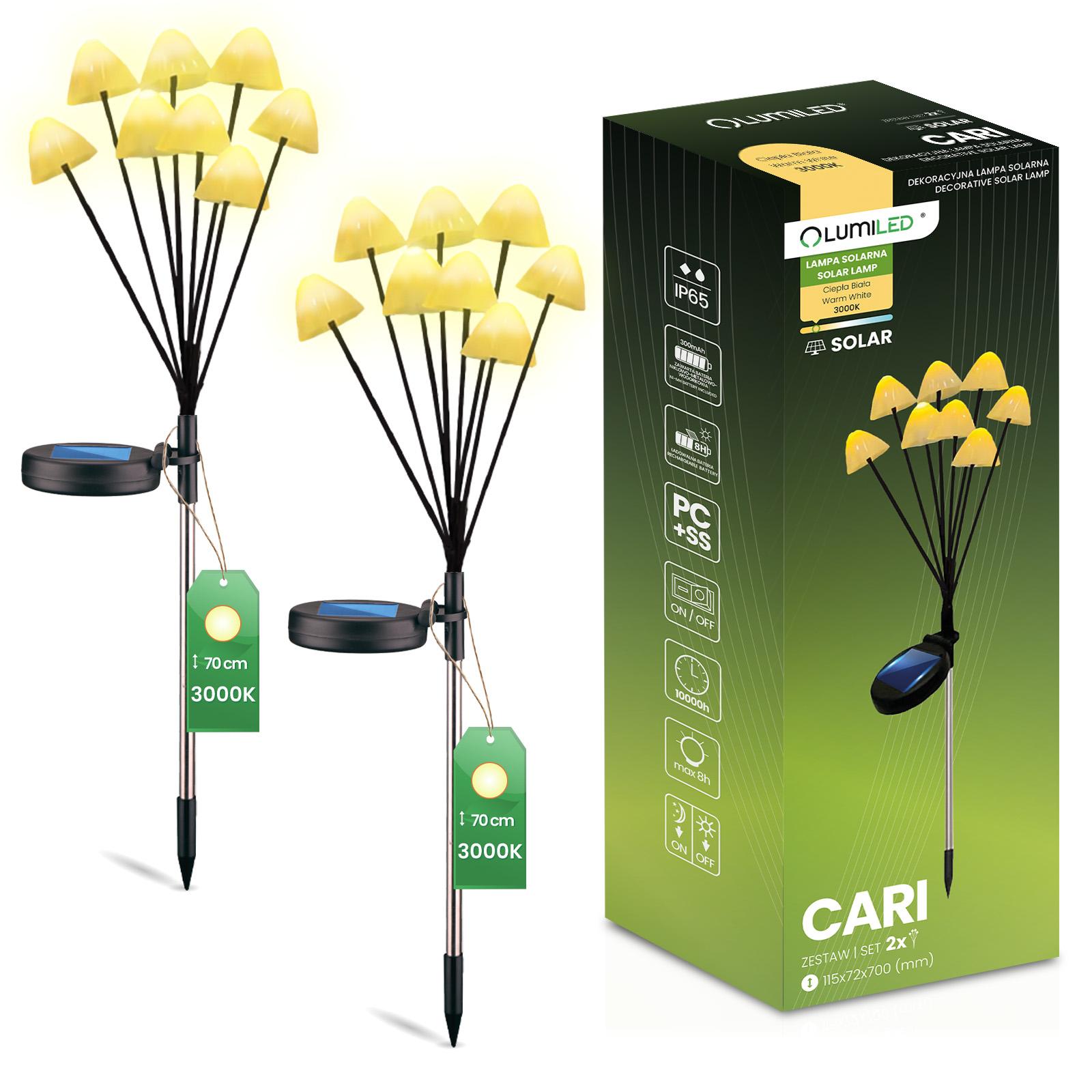 2x Lampa Solarna Ogrodowa LED Wbijana Słupek Zewnętrzny Grzybki IP65 Drzewko Solarne CARI LUMILED - główne zdjęcie produktu