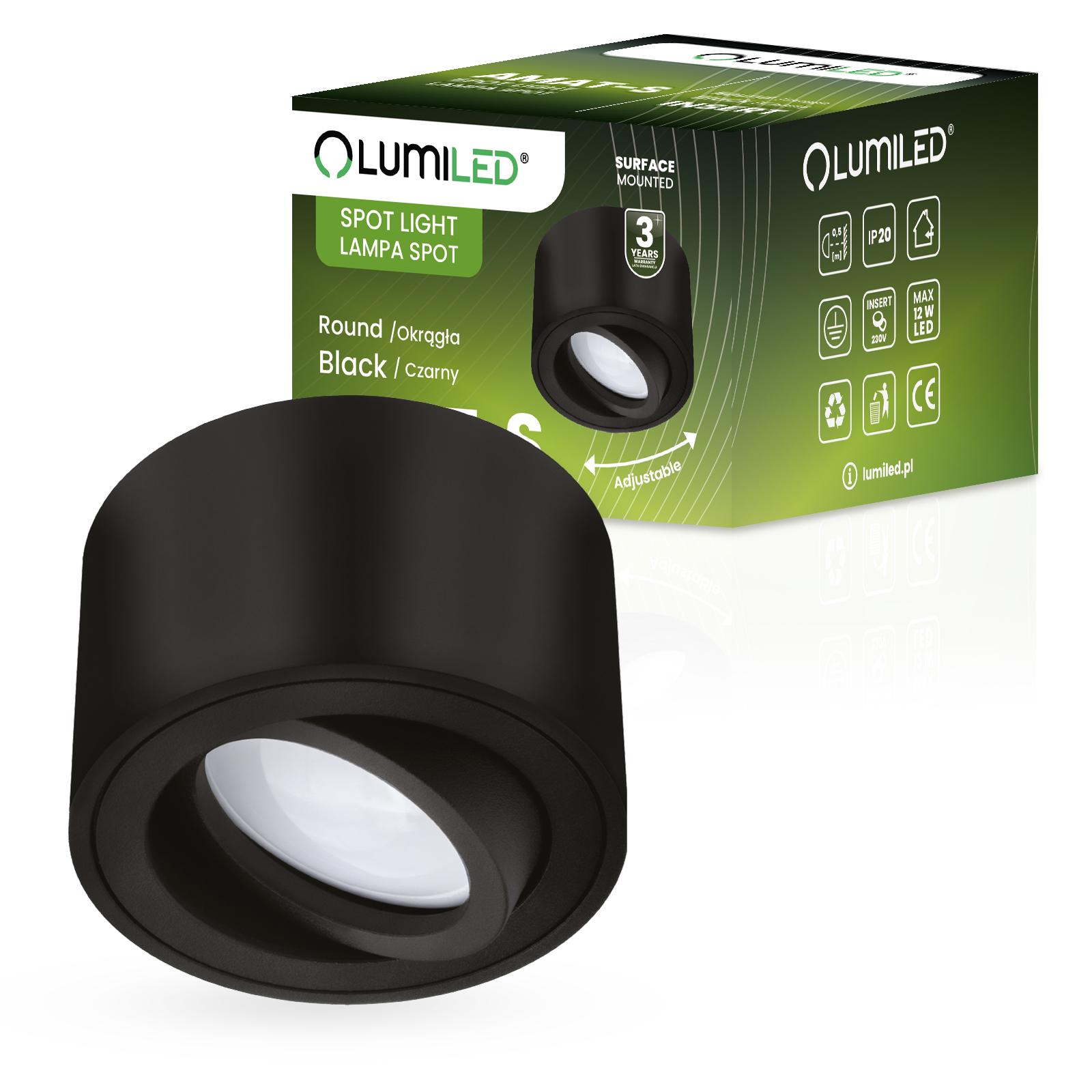 Oprawa Natynkowa HALOGENOWA Spot Tuba Ruchoma Okrągła Czarna 50mm AMAT-S LUMILED - główne zdjęcie produktu