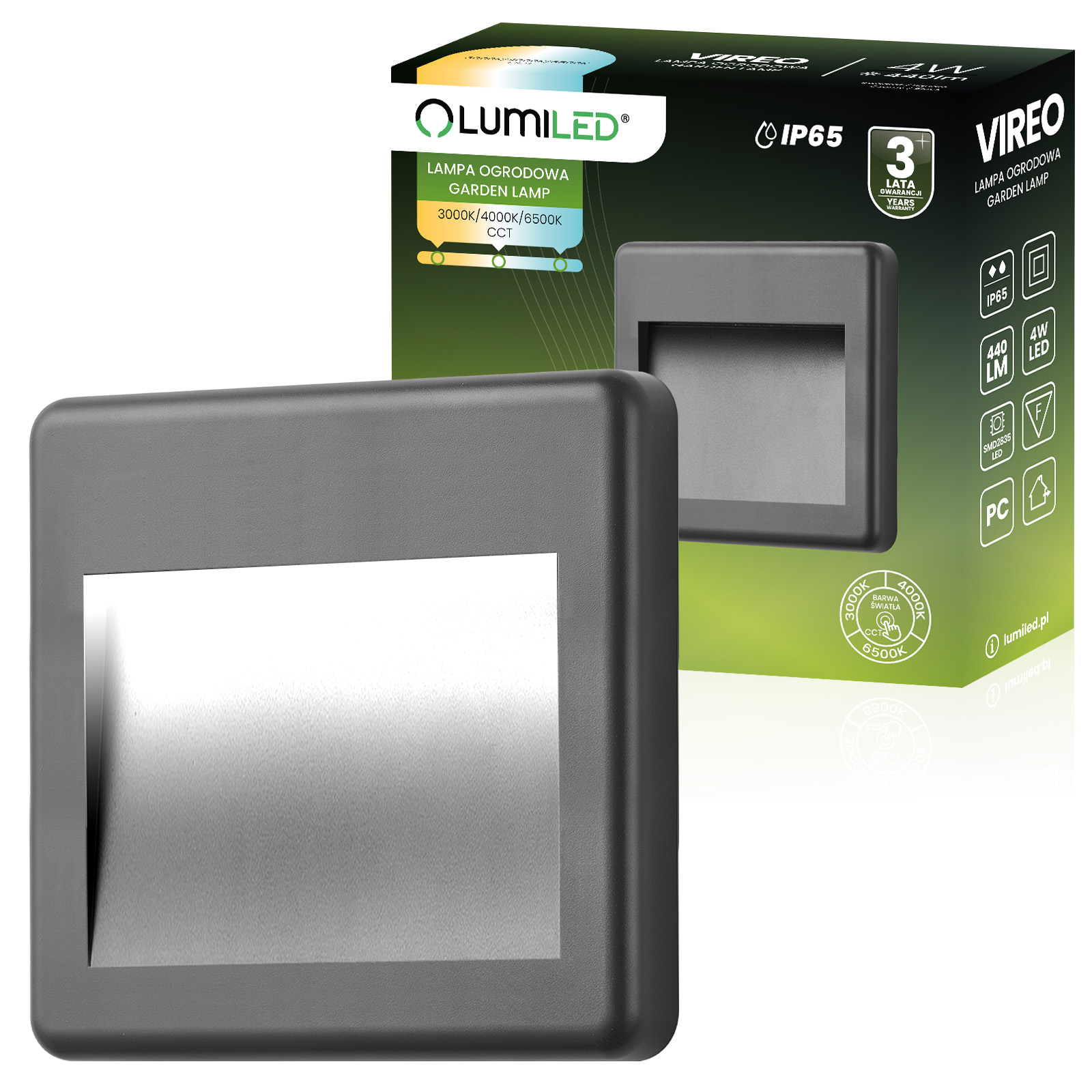 Lampa Ogrodowa Zewnętrzna Schodowa Kinkiet Elewacyjny CCT 3000-6500K LED 4W IP65 VIREO LUMILED - główne zdjęcie produktu