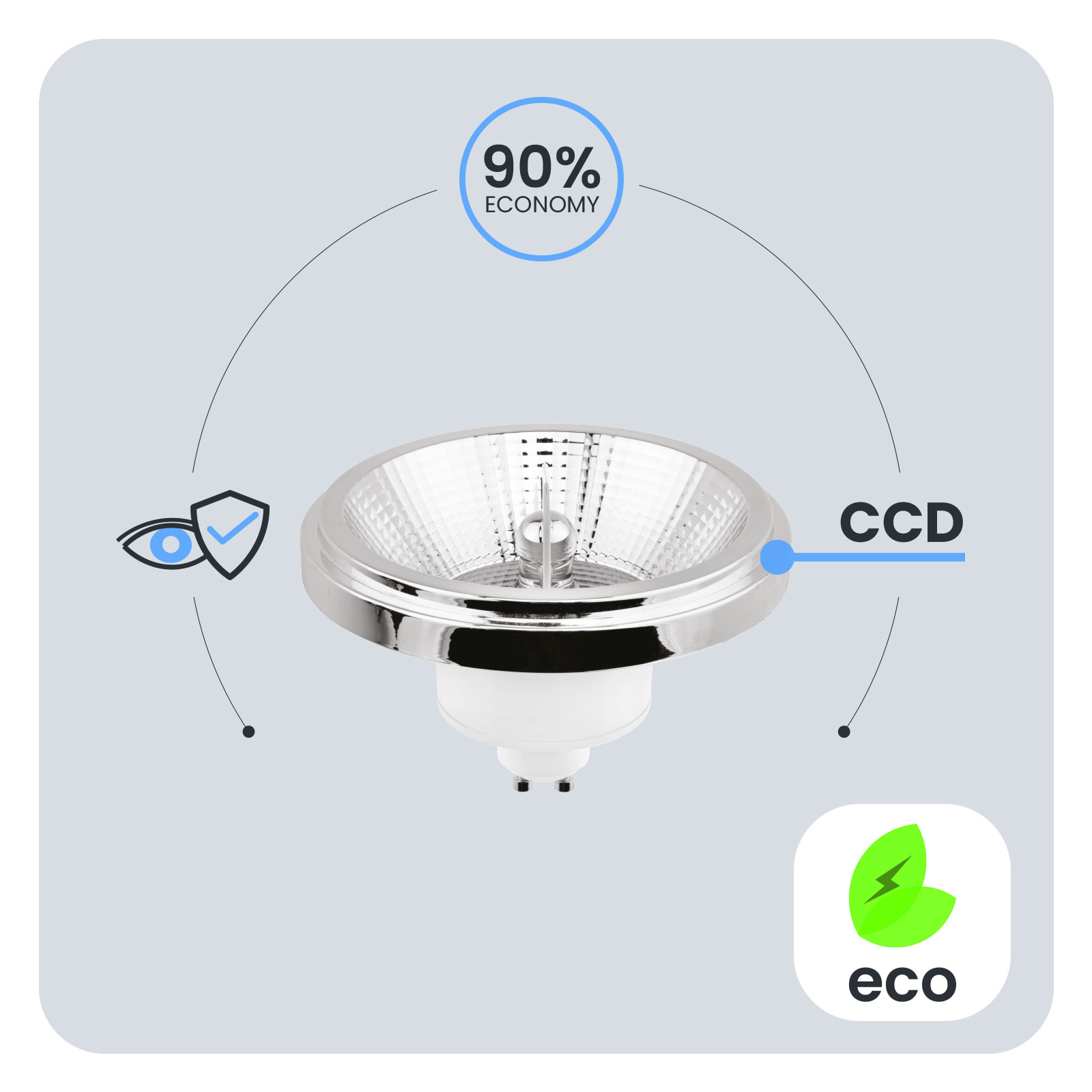 Żarówka LED GU10 Reflektor ES111 10W = 75W 1055lm 4000K Neutralna 24° Srebrna LUMILED - pierwsza cecha produktu