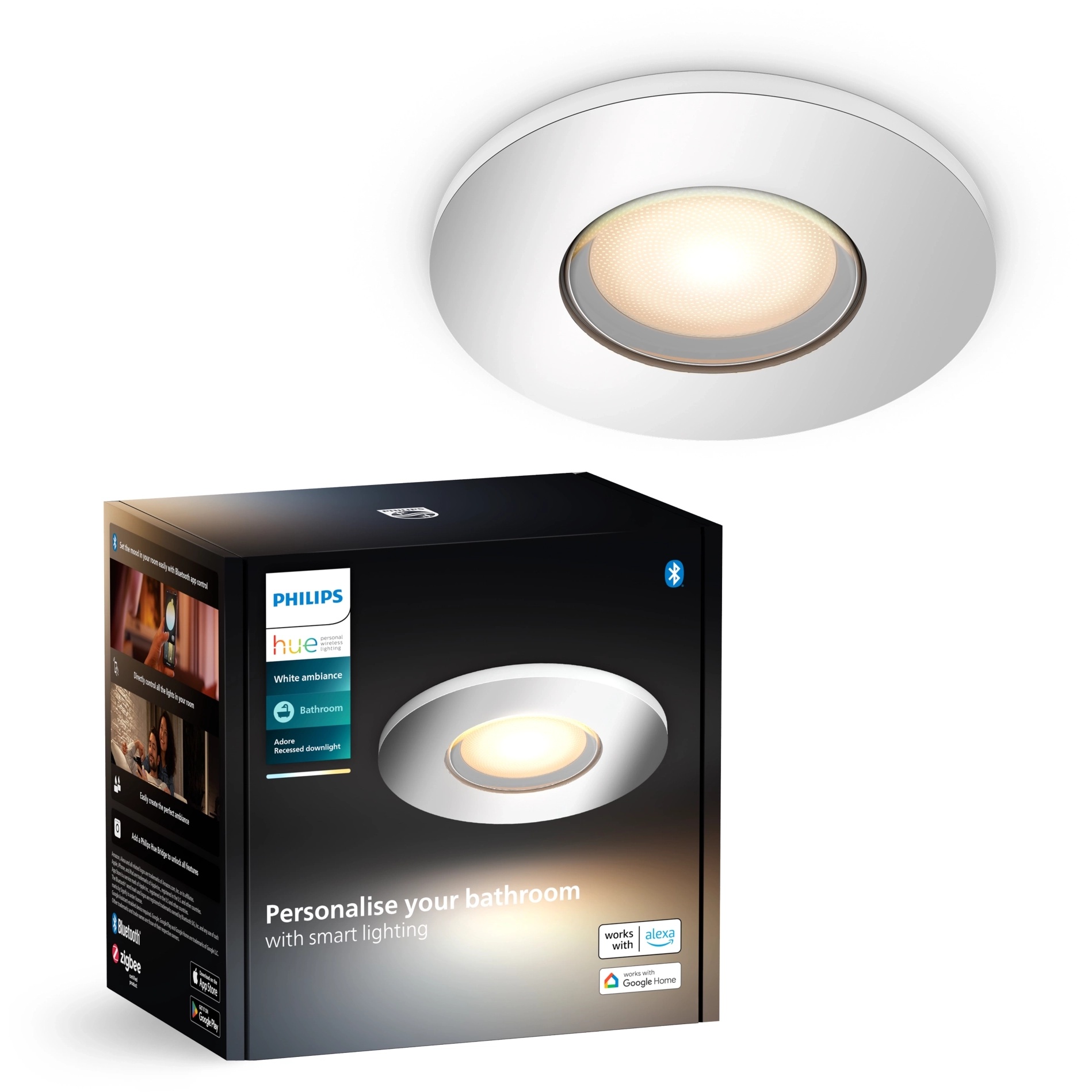 Oprawa Podtynkowa Wpuszczana LED Hermetyczna IP44 Łazienkowa 4.2W 400lm IP44 White Ambiance TW Chrom Inteligentna SMART Zigbee Bluetooth Adore Philips HUE - główne zdjęcie produktu