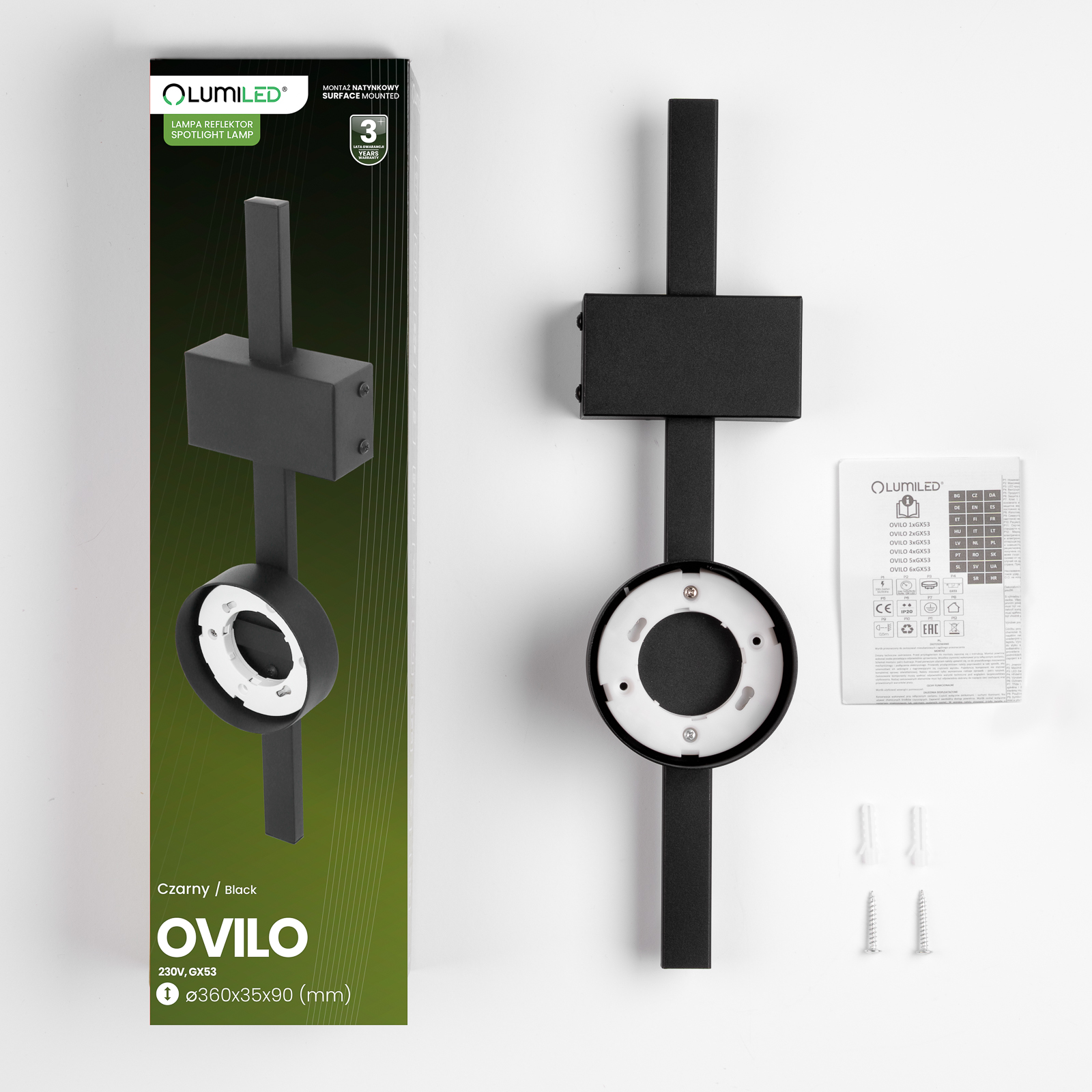 Lampa Sufitowa OVILO Oprawa Halogenowa LED GX53 Spot Kinkiet Reflektor Ścienna LUMILED - skład produktu