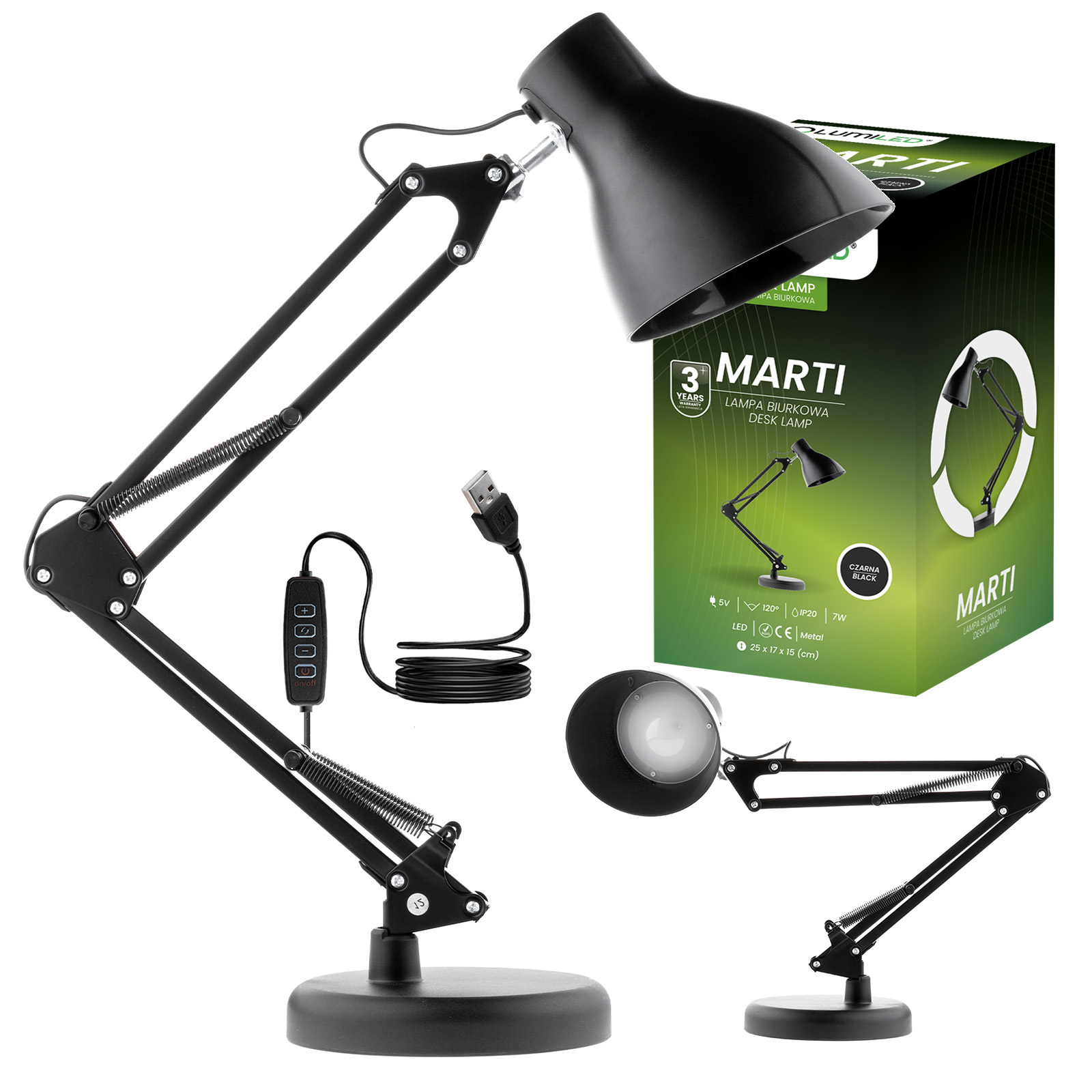 Lampka Biurkowa Stołowa LED 7W CCT Ściemnialna Marti Czarna Lumiled - główne zdjęcie produktu