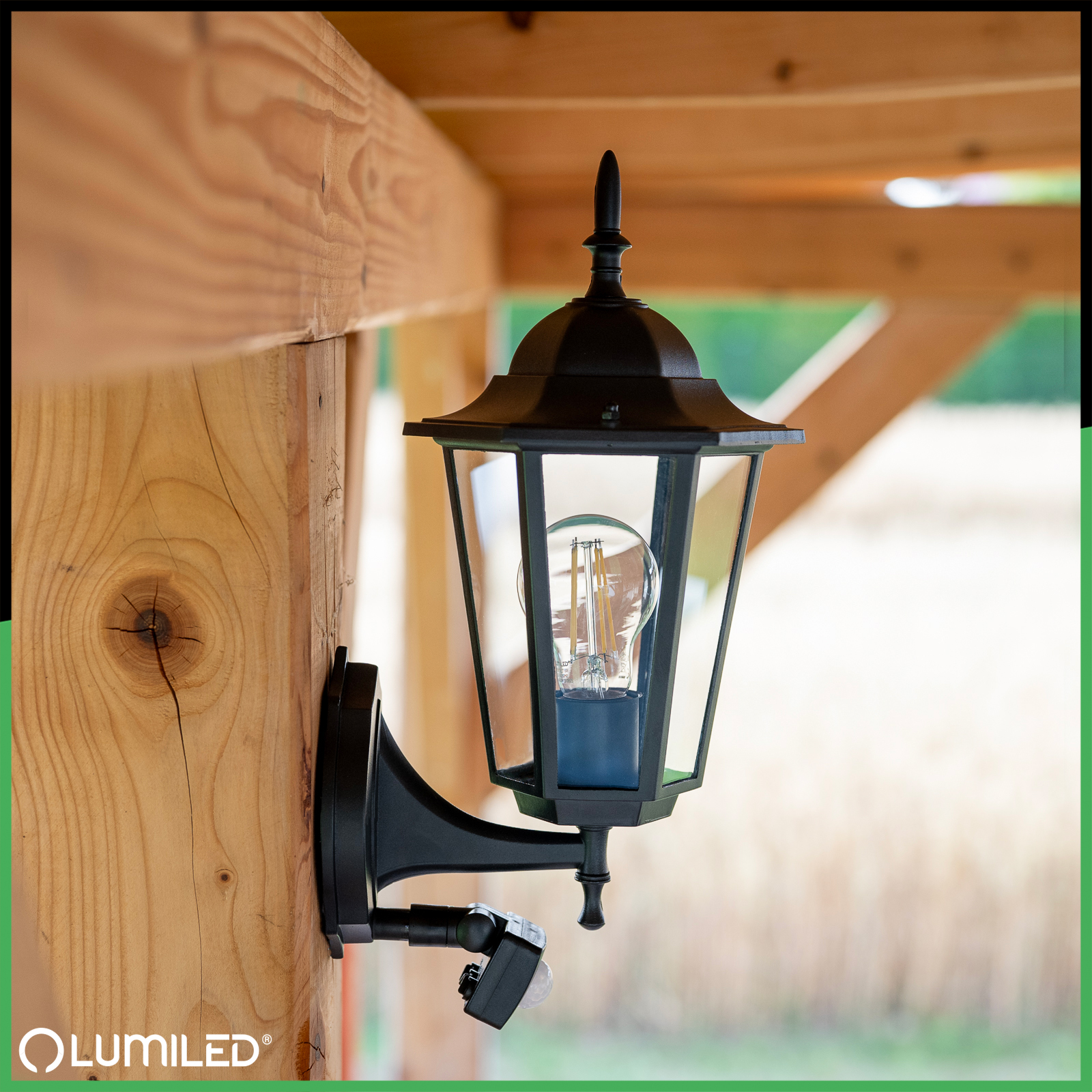 Lampa Ogrodowa Kinkiet Elewacyjny Zewnętrzny E27 LED Latarnia Czujnik Ruchu BELLIS Czarna LUMILED - obszar zastosowań