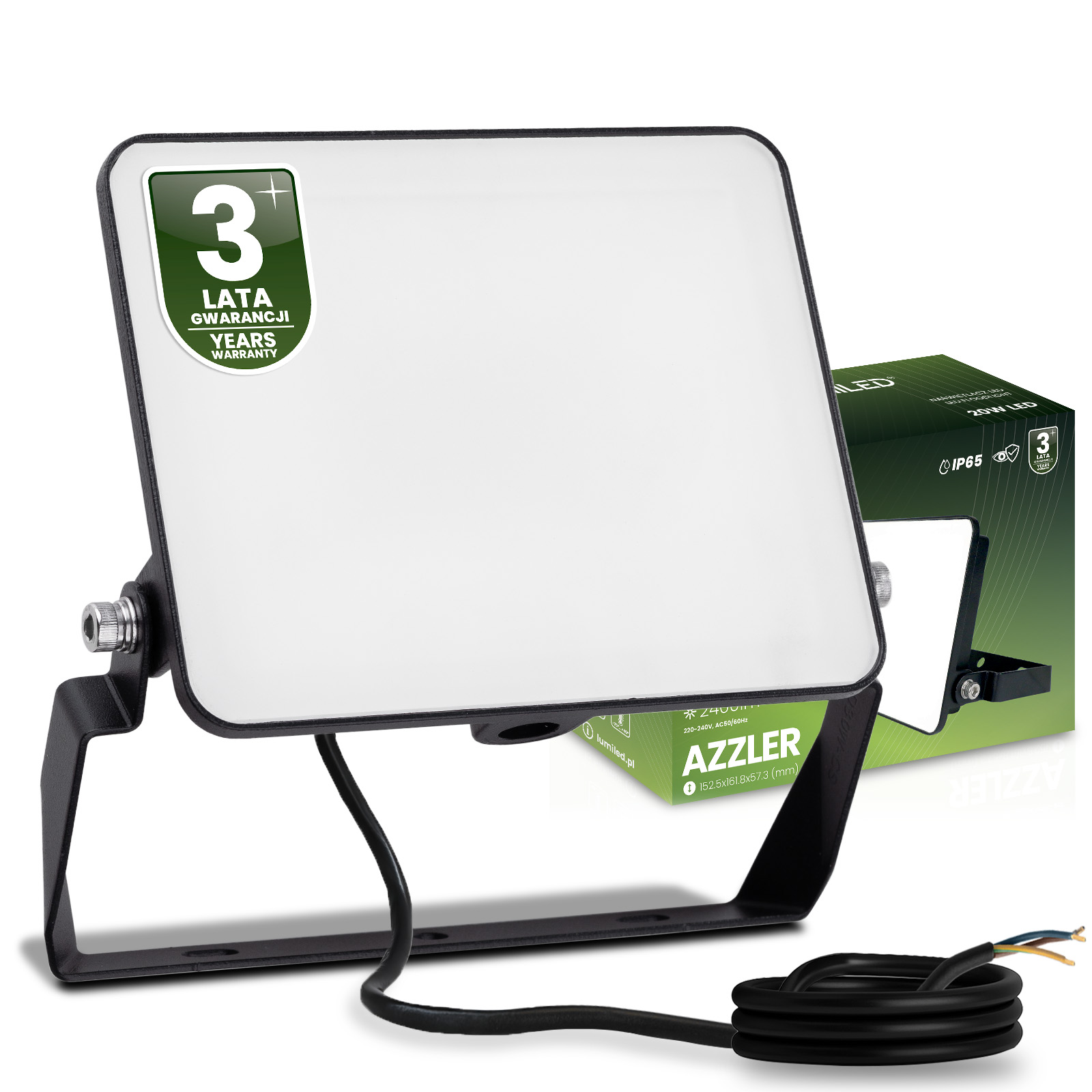 Naświetlacz LED AZZLER 20W 2400lm 4000K IP65 Halogen Zewnętrzny Lampa Czarny LUMILED - główne zdjęcie produktu