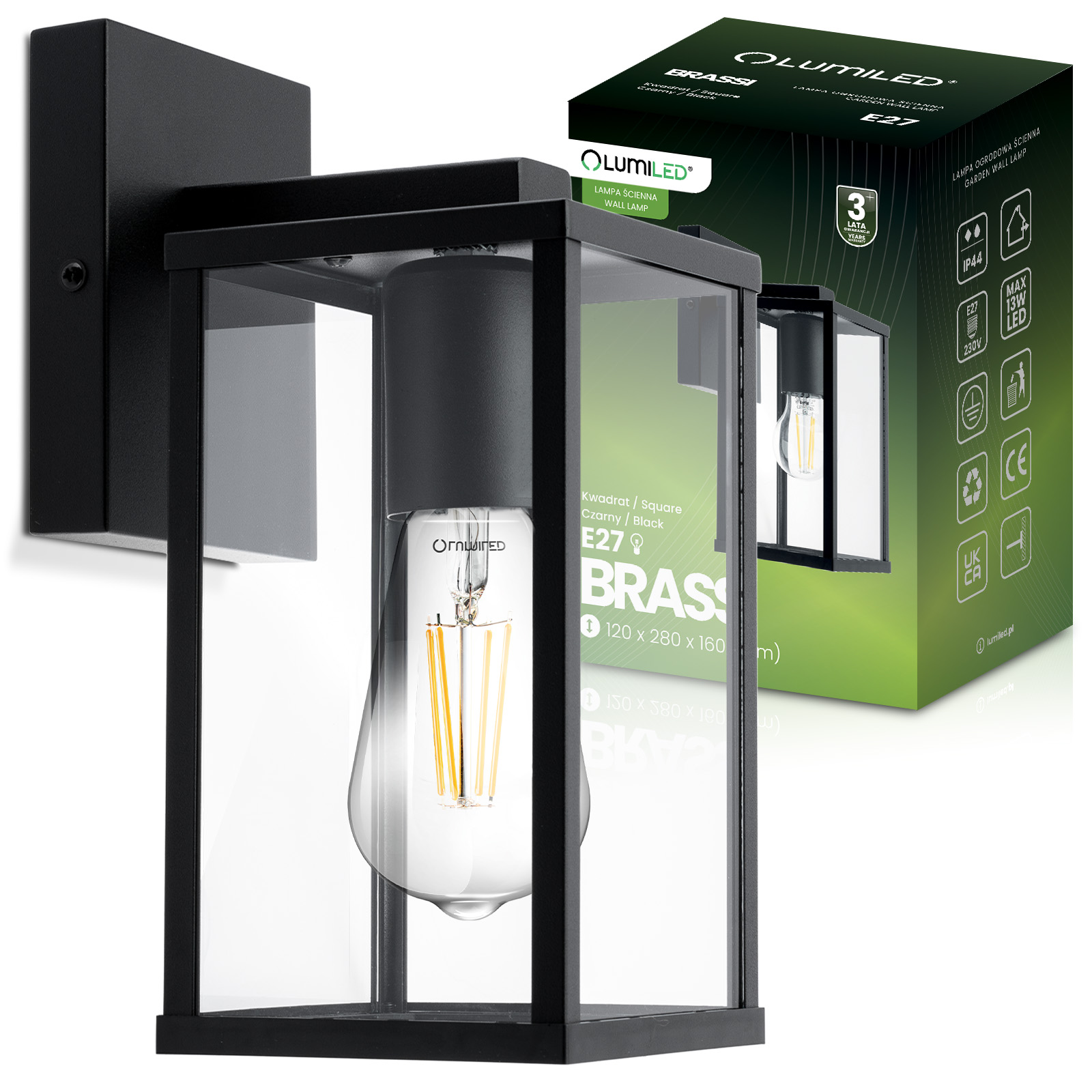 Kinkiet Ogrodowy Elewacyjny Zewnętrzny Lampa Ścienna E27 BRASSI LUMILED - główne zdjęcie produktu