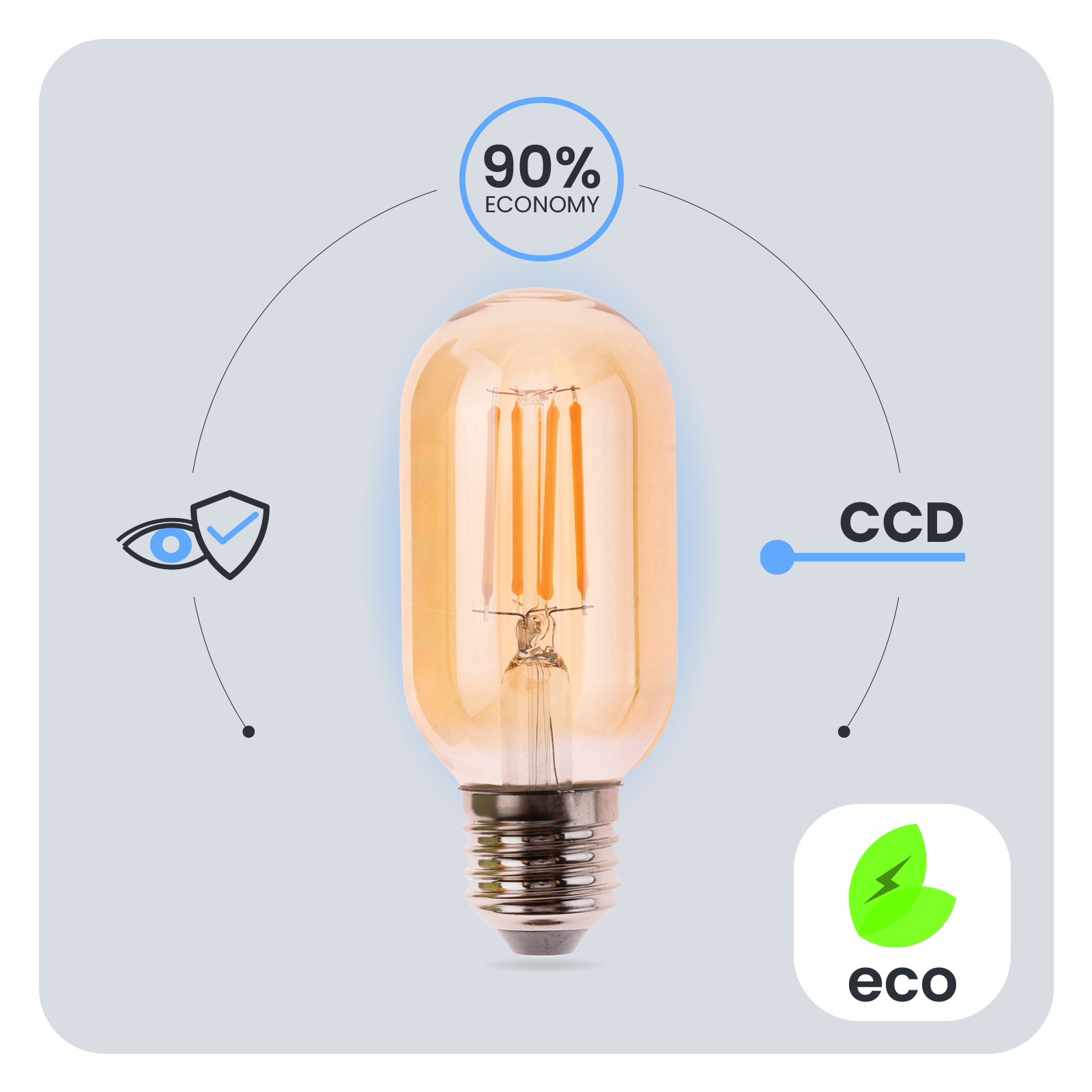 6x Żarówka LED E27 T45 4W = 40W 470LM 2000K Ciepła 360° Filament Amber LUMILED - pierwsza cecha produktu