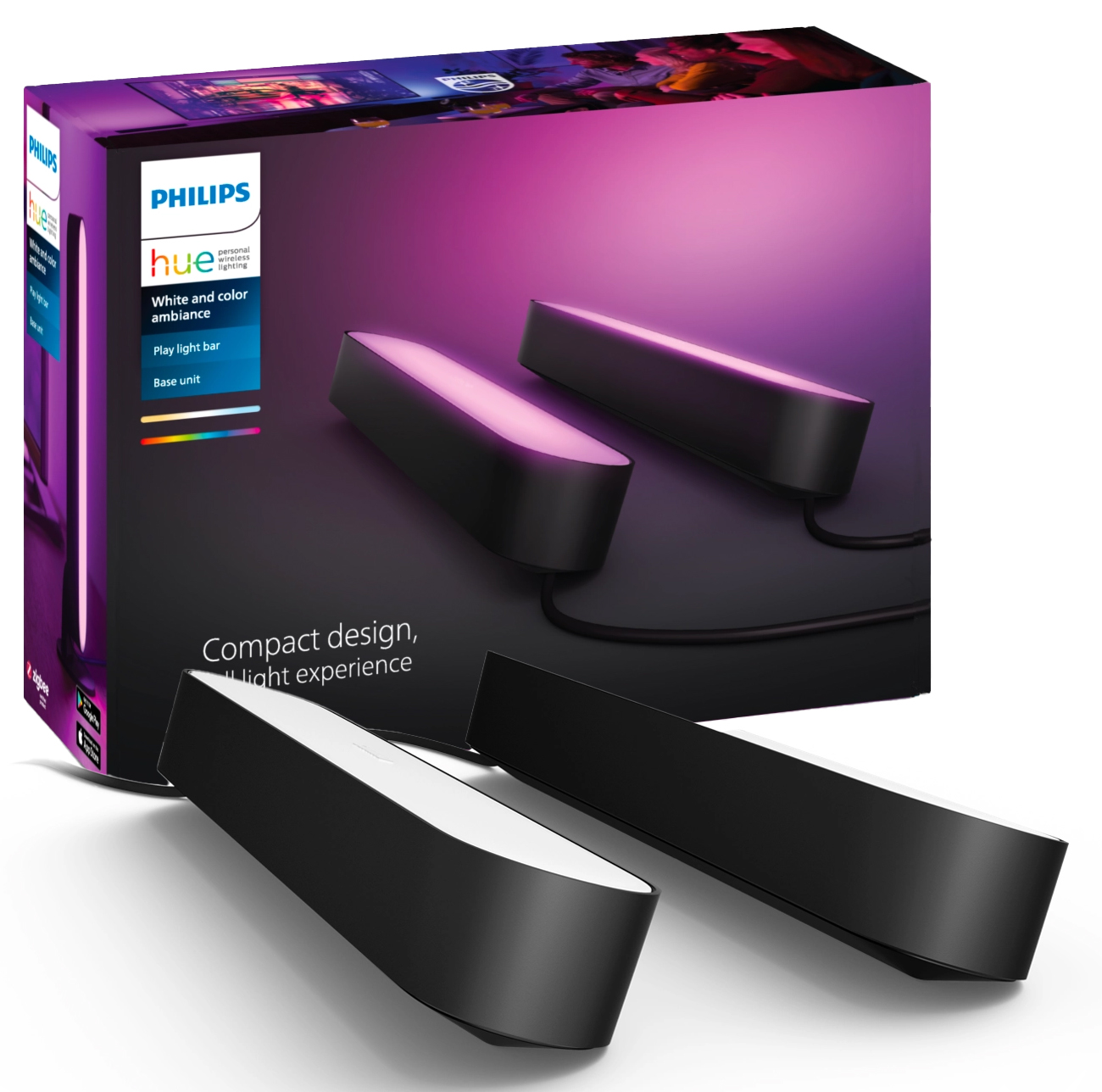 2x Lampka Biurkowa Podłużna LED 6.7W 500lm IP20 White and Color Ambiance RGB + TW Czarna 25cm Inteligentna SMART Zigbee Bluetooth Play Philips HUE - główne zdjęcie produktu