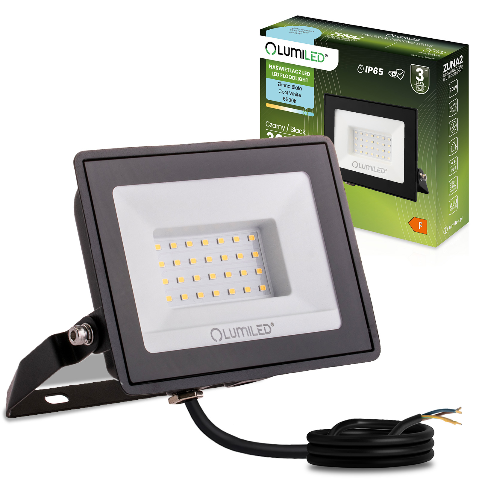 Naświetlacz LED ZUNA2 30W 2700lm 6500K IP65 Czarny LUMILED - główne zdjęcie produktu
