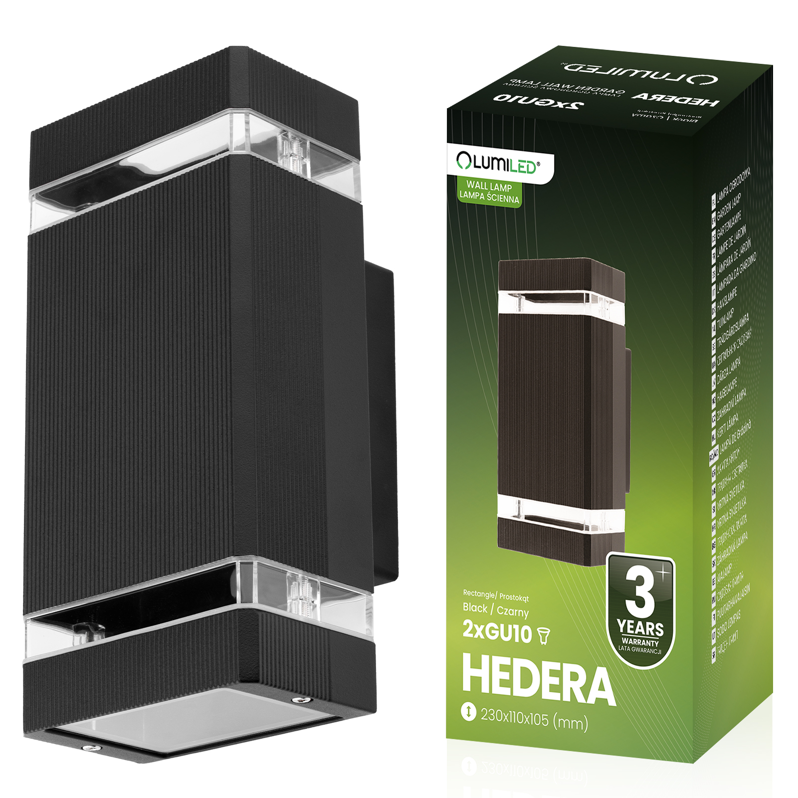 Lampa Ogrodowa Kinkiet Elewacyjny góra dół GU10 Czarny Aluminium HEDERA LUMILED - główne zdjęcie produktu
