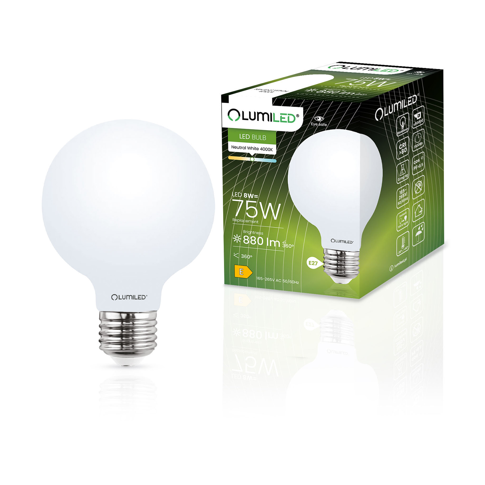 Żarówka LED E27 Kula G95 8W = 75W 880lm 4000K Neutralna 360° FILAMENT LUMILED - główne zdjęcie produktu