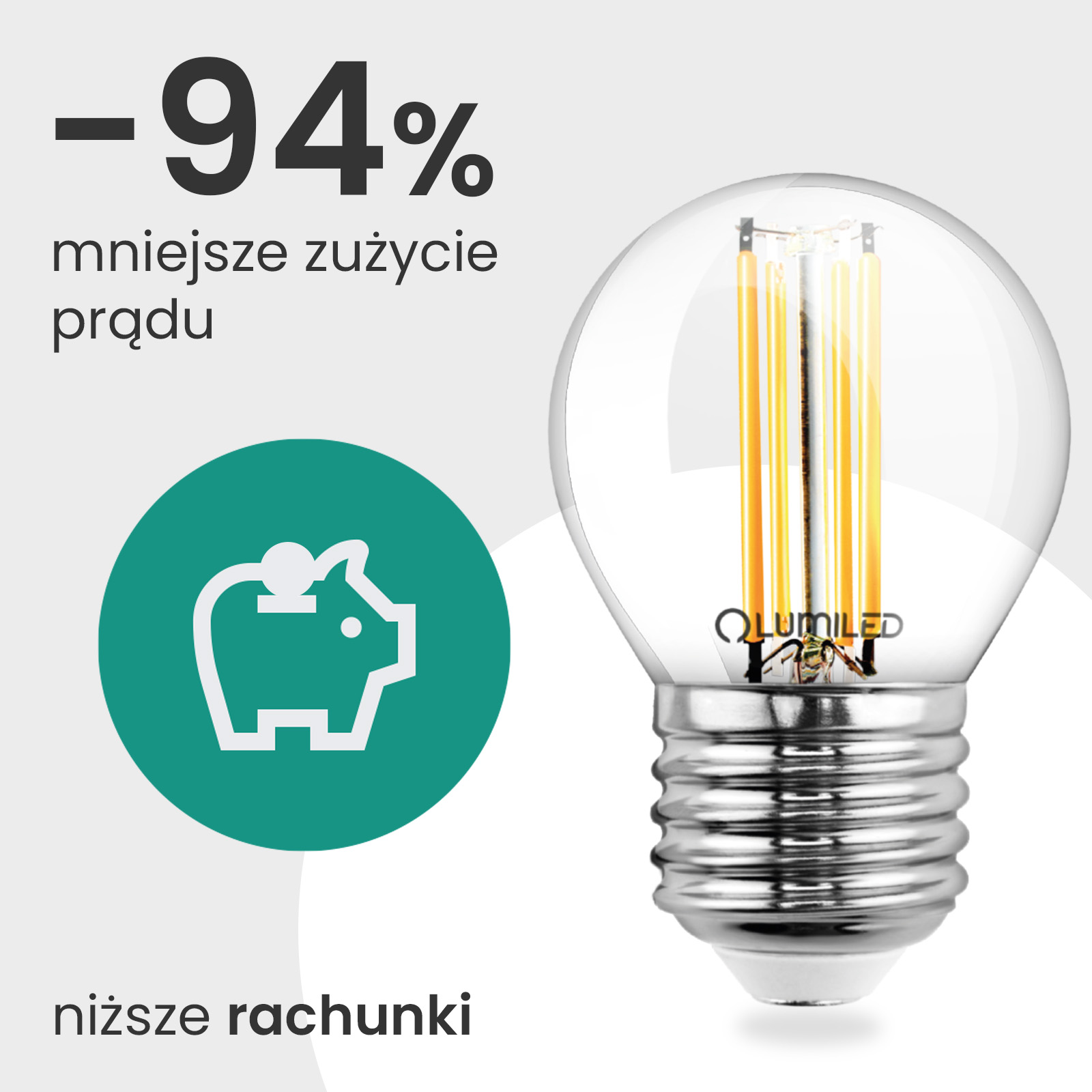 6x Żarówka LED E27 Kulka P45 2,2W 470lm = 40W 2700K Ciepła 360° Filament KLASA A LUMILED - pierwsza cecha produktu