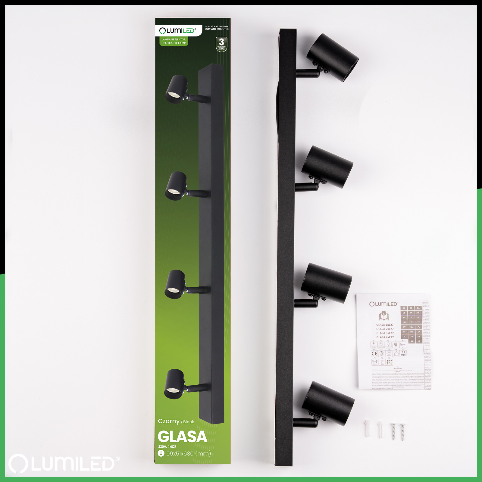 Lampa Sufitowa SPOT TUBA Reflektor Oprawa Halogenowa 4x E27 GLASA LUMILED - skład produktu