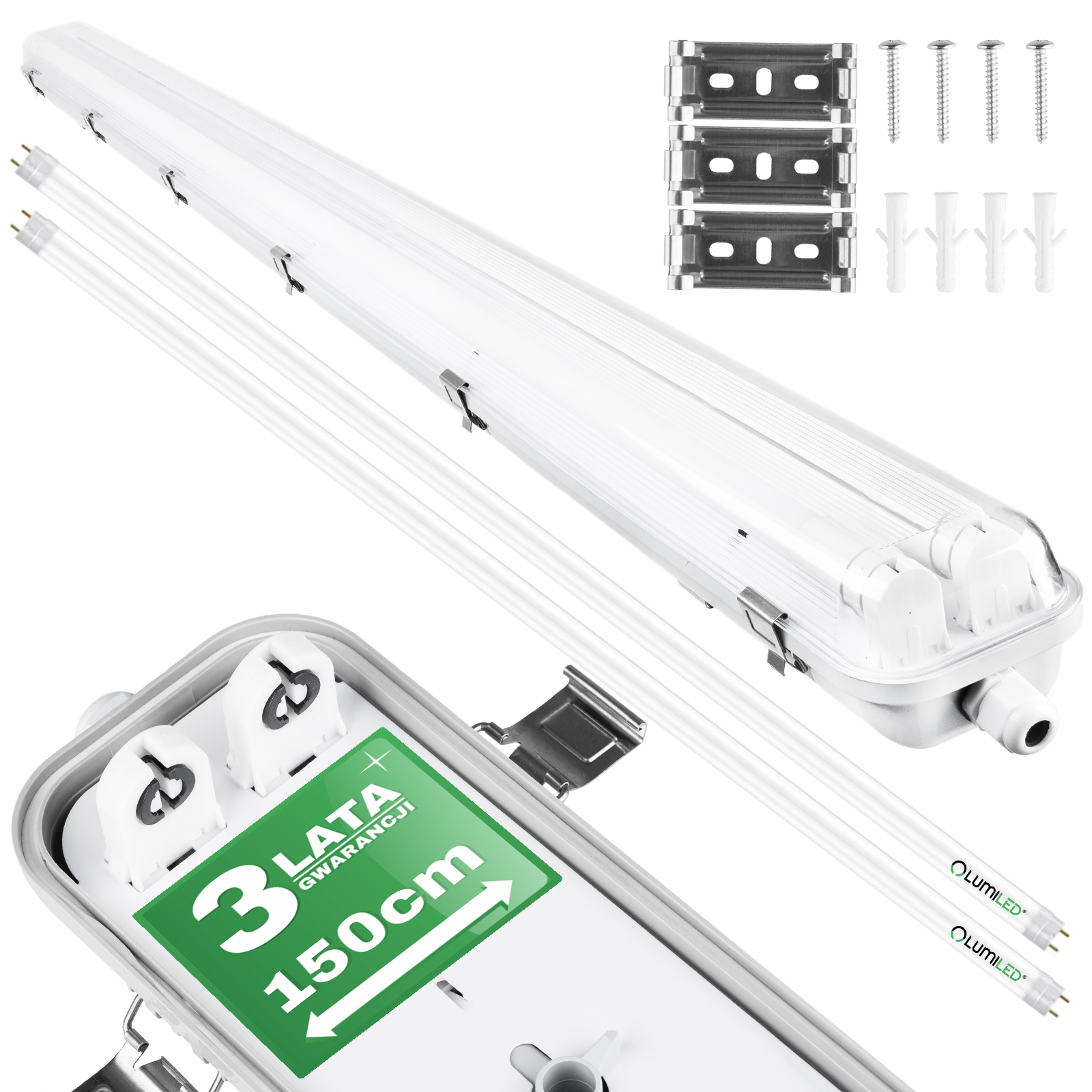 Oprawa Hermetyczna Pyłoszczelna 150cm 2xT8 G13 IP65 + Świetlówki LED 25W 4000K Lumiled - główne zdjęcie produktu