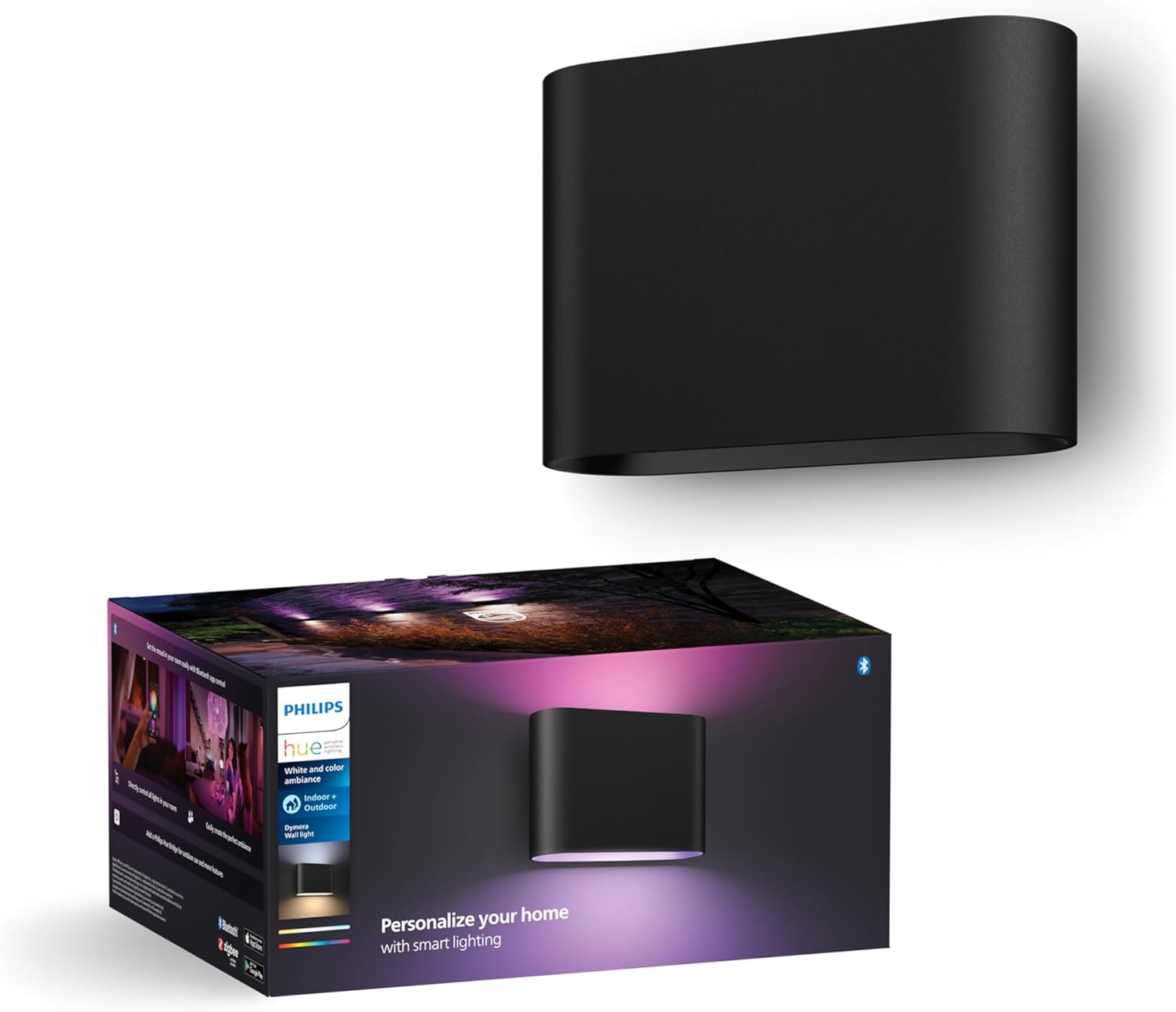 Kinkiet Ogrodowy LED Lampa Zewnętrzna Elewacyjna 20.4W 1020lm IP44 White and Color Ambiance RGB + TW Czarna Inteligentna SMART Zigbee Bluetooth Dymera Philips HUE - główne zdjęcie produktu