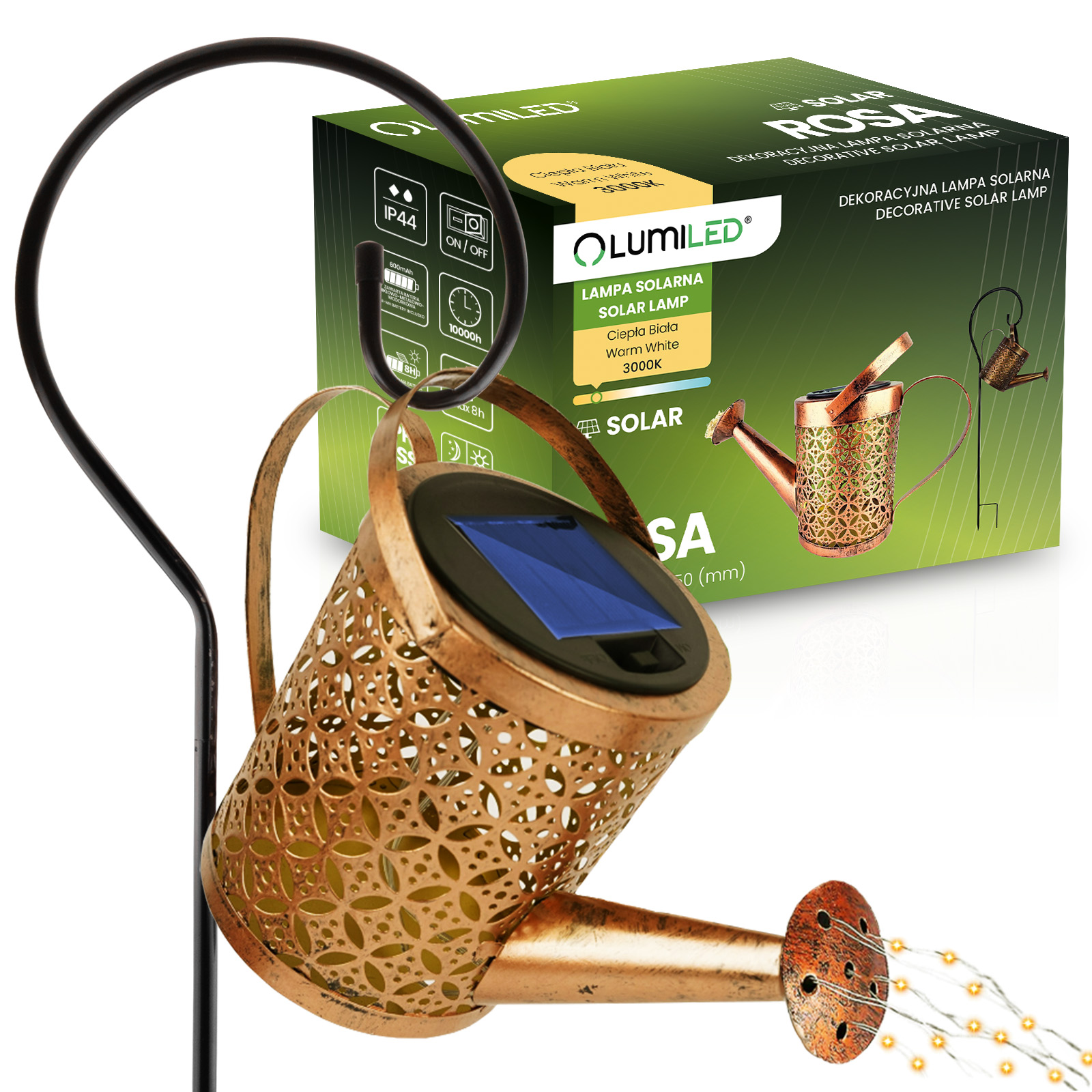Lampa Ogrodowa LED Solarna Wbijana Konewka ROSA Miedziana IP44 3000K LUMILED - główne zdjęcie produktu