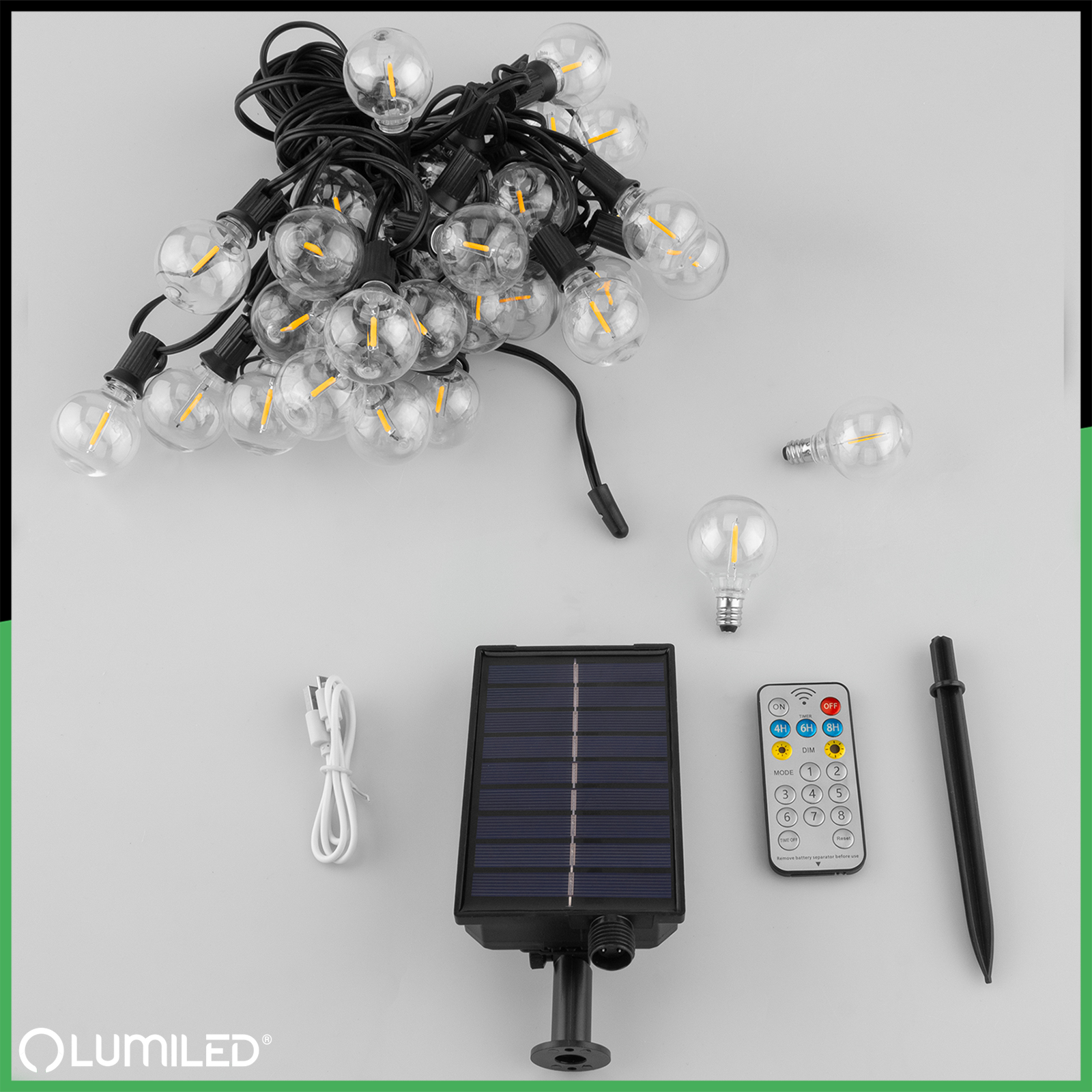 Girlanda Solarna Ogrodowa 30x LED Ozdobne Kuleczki 15,05m 2700K Ciepła + Pilot CALLIS2 LUMILED - skład produktu
