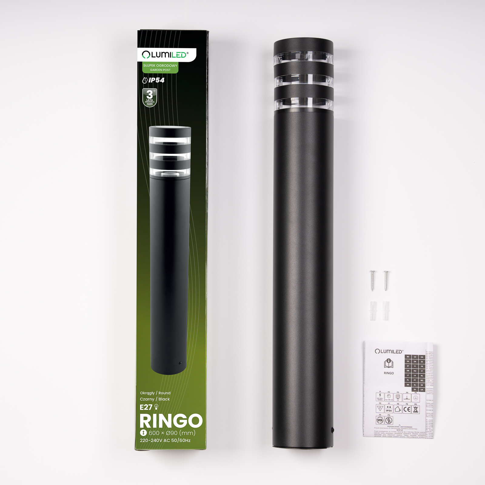 Lampa Ogrodowa Słupek Zewnętrzny Stojący E27 LED RINGO 60cm LUMILED - skład produktu
