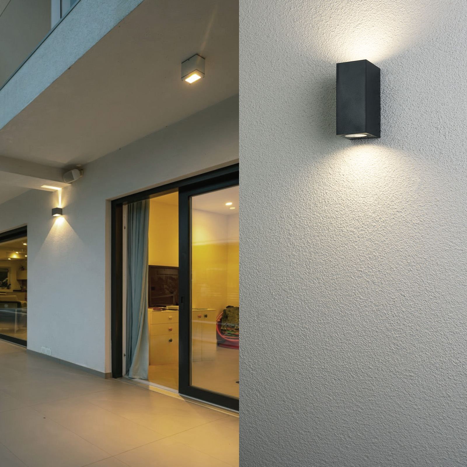 Kinkiet Ogrodowy Elewacyjny Lampa Zewnętrzna 2xGU10 ALLIUM Czarna Kwadrat LUMILED - aranżacja