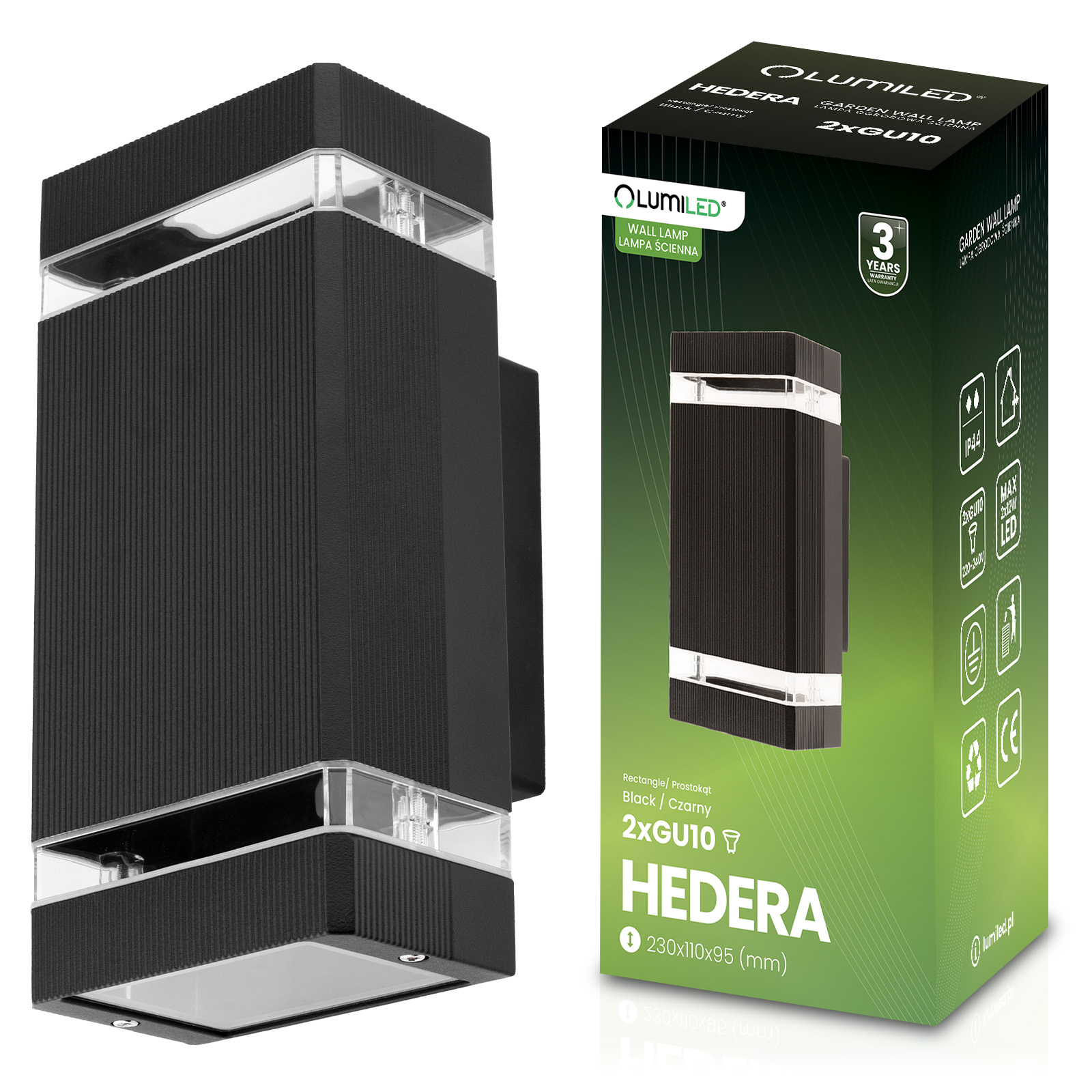Lampa Ogrodowa Kinkiet Elewacyjny góra dół GU10 Czarny HEDERA LUMILED - główne zdjęcie produktu
