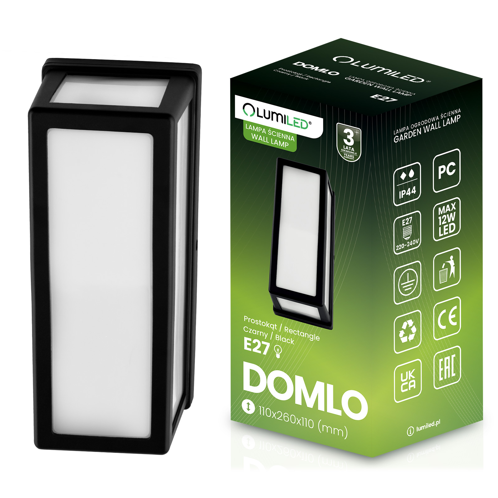 Lampa Ogrodowa Kinkiet Elewacyjny E27 Prostokątny DOMLO LUMILED - główne zdjęcie produktu