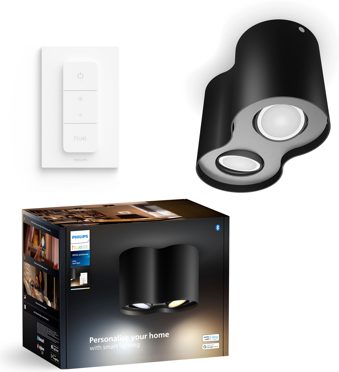 Lampa Sufitowa LED Oprawa Natynkowa TUBA SPOT 8.2W 800lm IP20 White Ambiance TW Czarna Inteligentna SMART Zigbee Bluetooth + Regulator Pilot Pillar Philips HUE - główne zdjęcie produktu