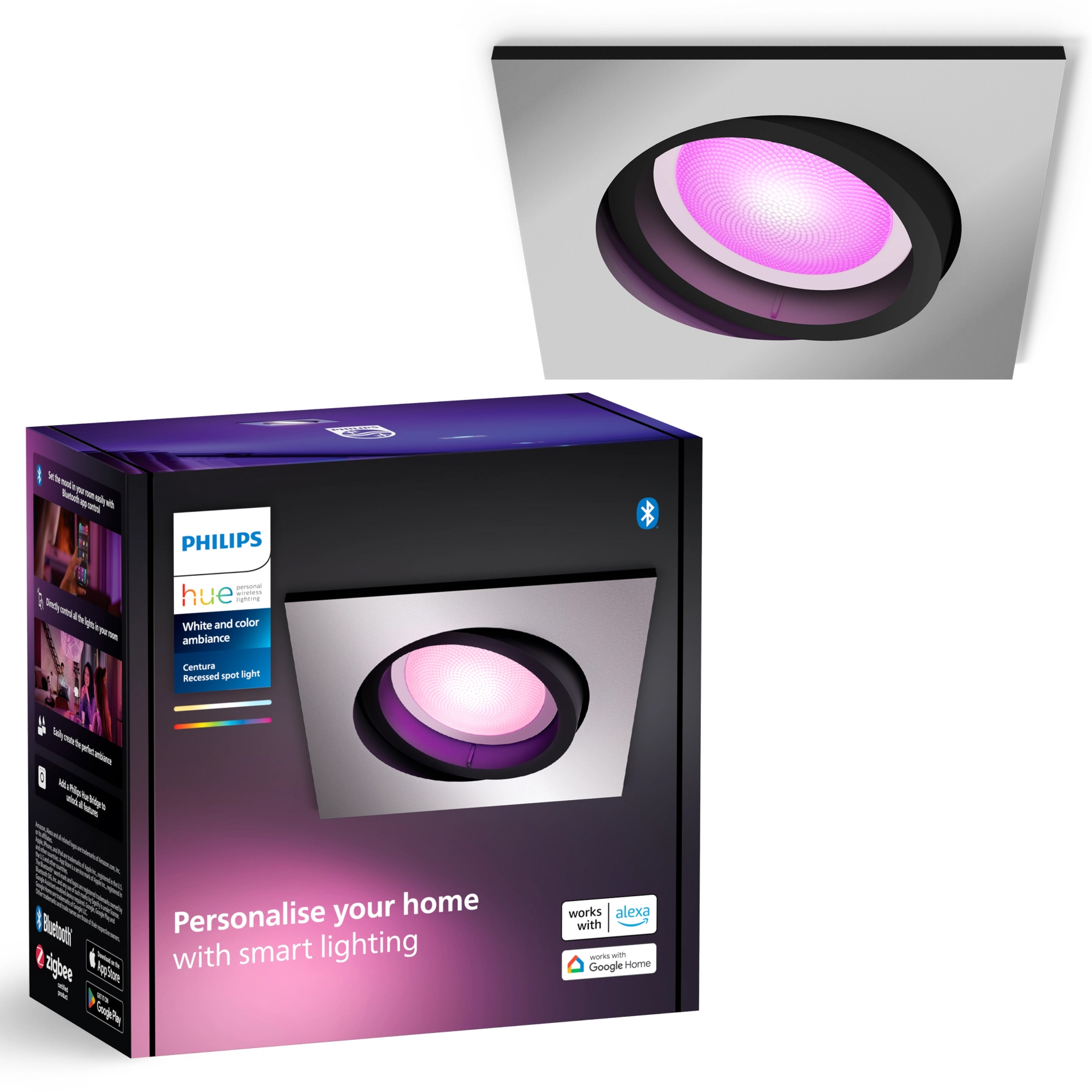 Oprawa Podtynkowa Wpuszczana LED 4.2W 400lm IP20 White and Color Ambiance RGB + TW Aluminium Inteligentna SMART Zigbee Bluetooth Centura Philips HUE - główne zdjęcie produktu
