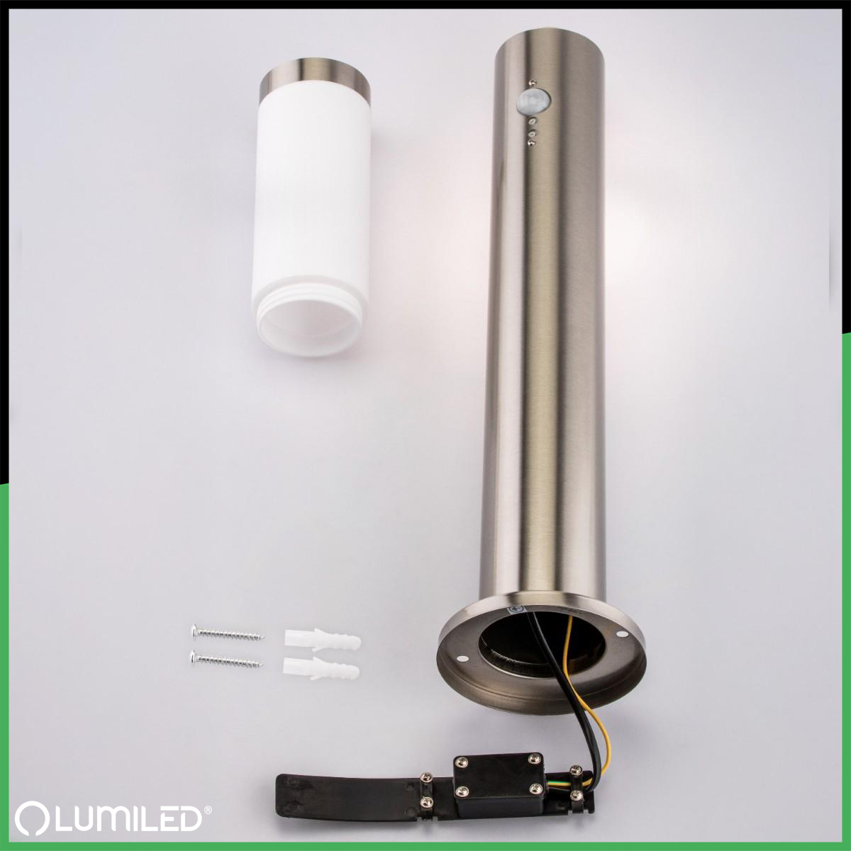 Lampa Ogrodowa Zewnętrzna E27 INOX SŁUPEK 65cm z Czujnikiem Ruchu Lilium LUMILED - skład produktu