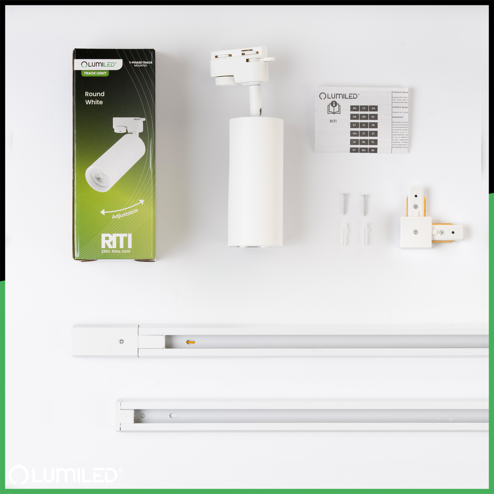 Zestaw Szynowy Szynoprzewód Szyna Listwa 3m + 5x Lampa Reflektor GU10 LED Biały - skład produktu