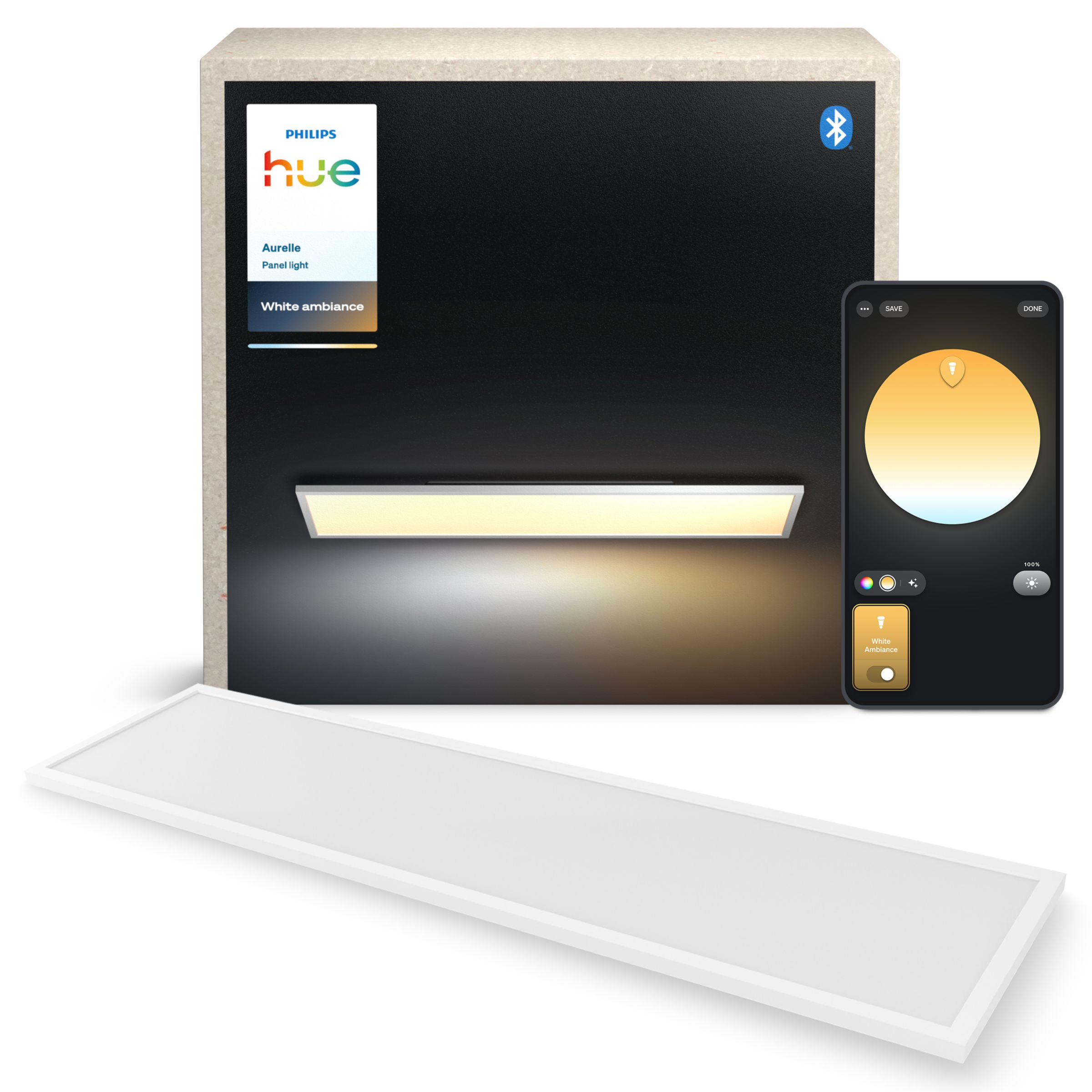 Panel LED Lampa Sufitowa Natynkowa 120x30 cm 46.5W 3750lm IP20 White Ambiance TW Biała Inteligentna SMART Zigbee Bluetooth Aurelle Philips HUE - główne zdjęcie produktu