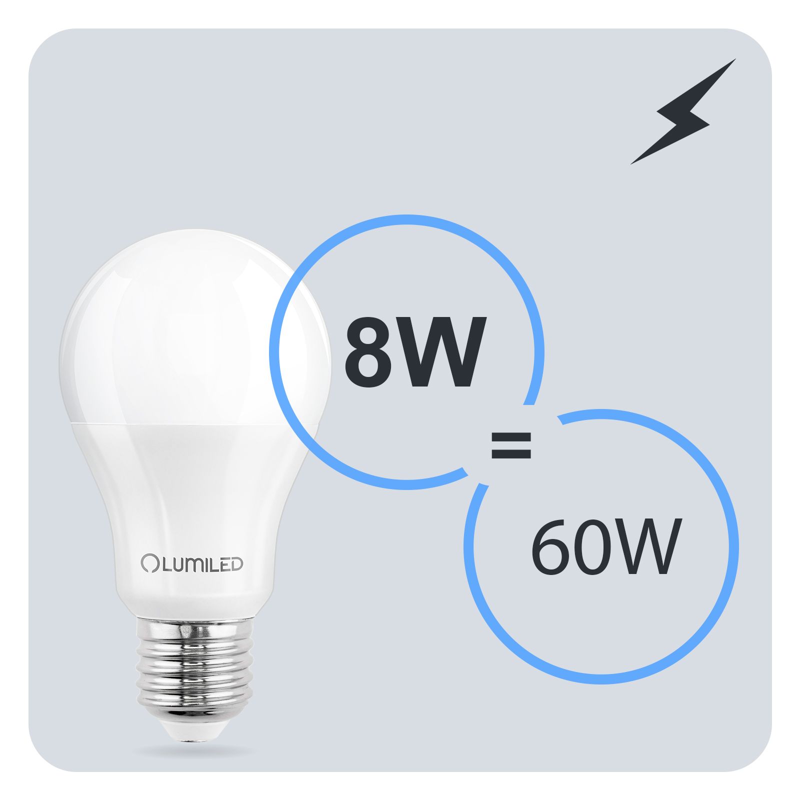 Żarówka LED E27 A60 8W = 60W 806lm 3000K Ciepła 260° LUMILED - trzecia cecha produktu