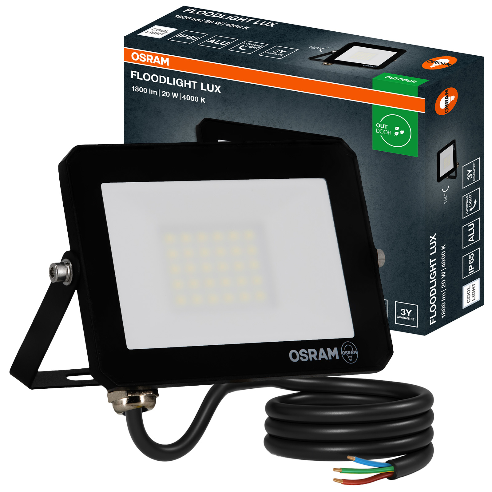 Naświetlacz LED Halogen Zewnętrzny Reflektor 20W 4000K 1800lm IP65 FLOODLIGHT LUX OSRAM - główne zdjęcie produktu