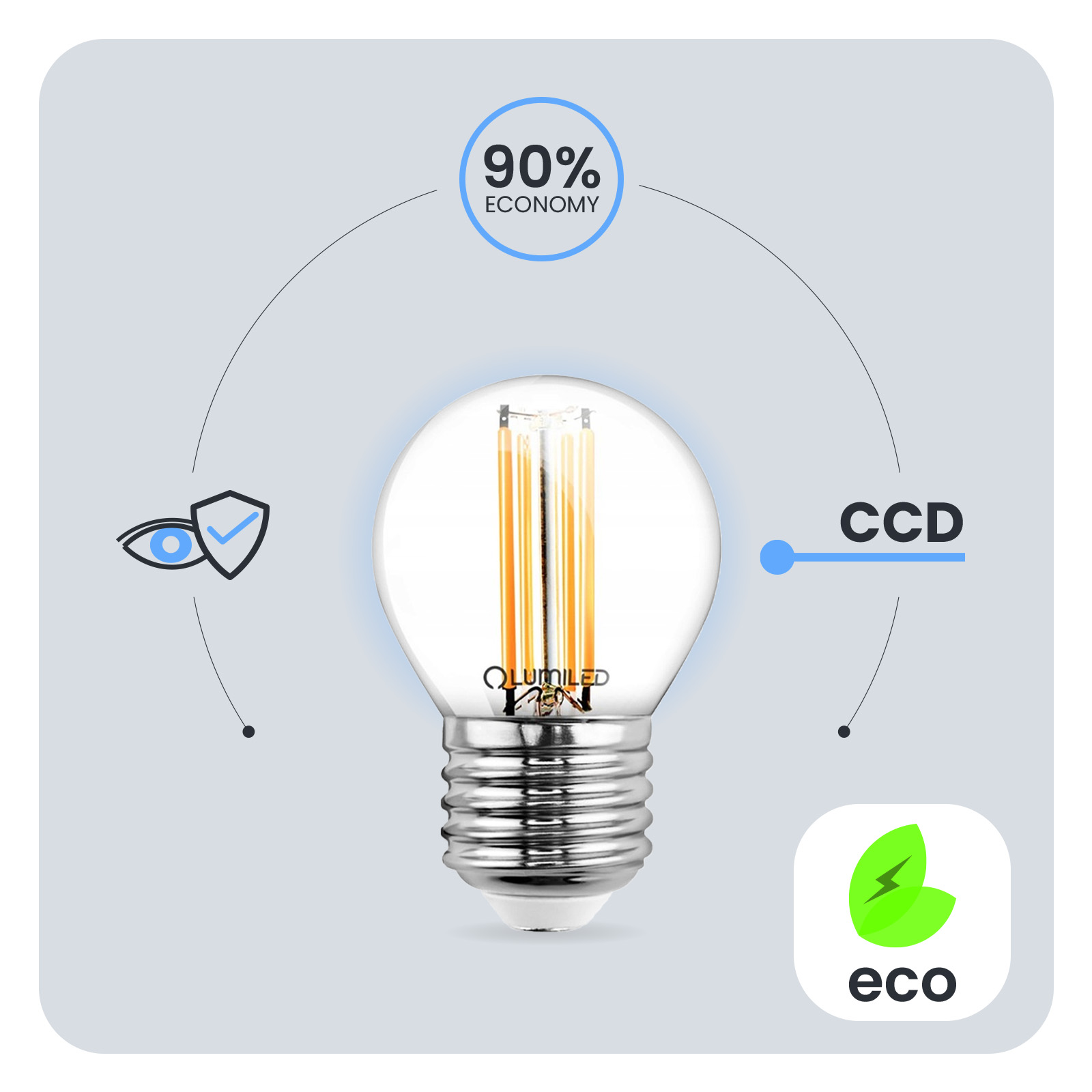 Żarówka LED E27 Kulka P45 7W = 60W 806lm 3000K Ciepła 360° FILAMENT LUMILED - pierwsza cecha produktu