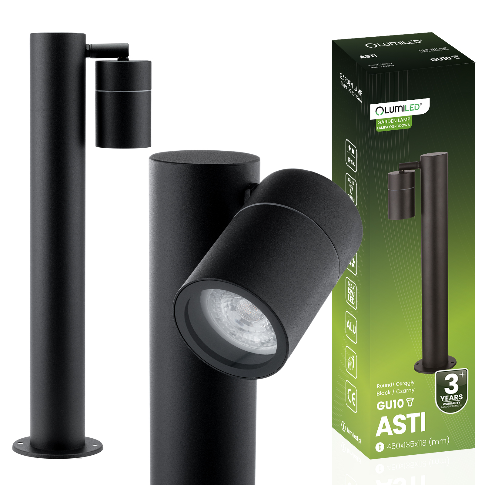 Lampa Ogrodowa Oprawa SŁUPEK Reflektor Zewnętrzny Stojąca 45 cm GU10 ASTI LUMILED - główne zdjęcie produktu