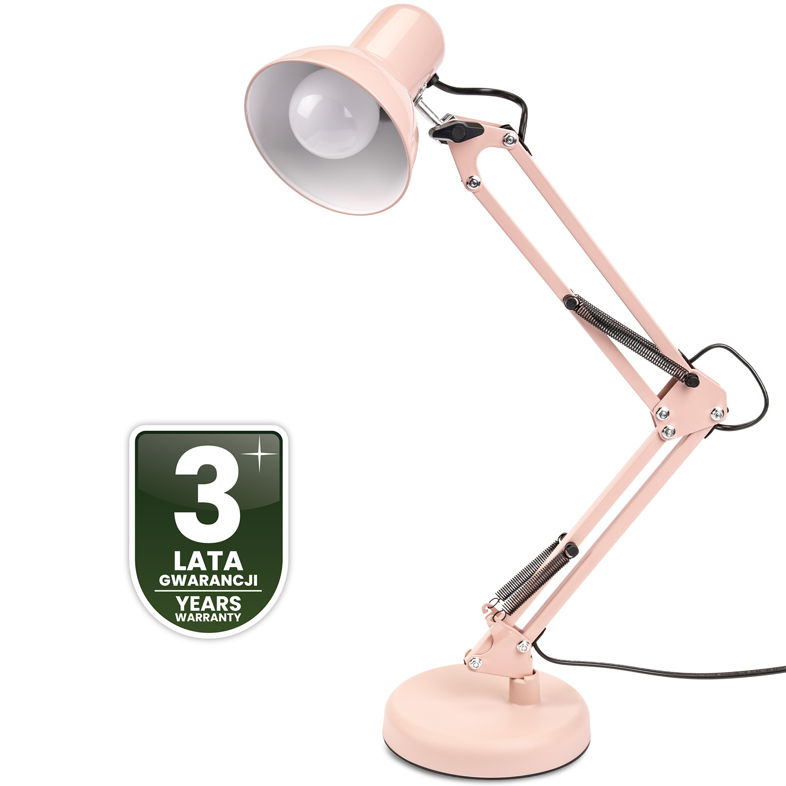 Lampka Biurkowa Kreślarska Stołowa E27 TOBI Pastelowy Różowy Lumiled + uchwyt na blat - czwarta cecha produktu