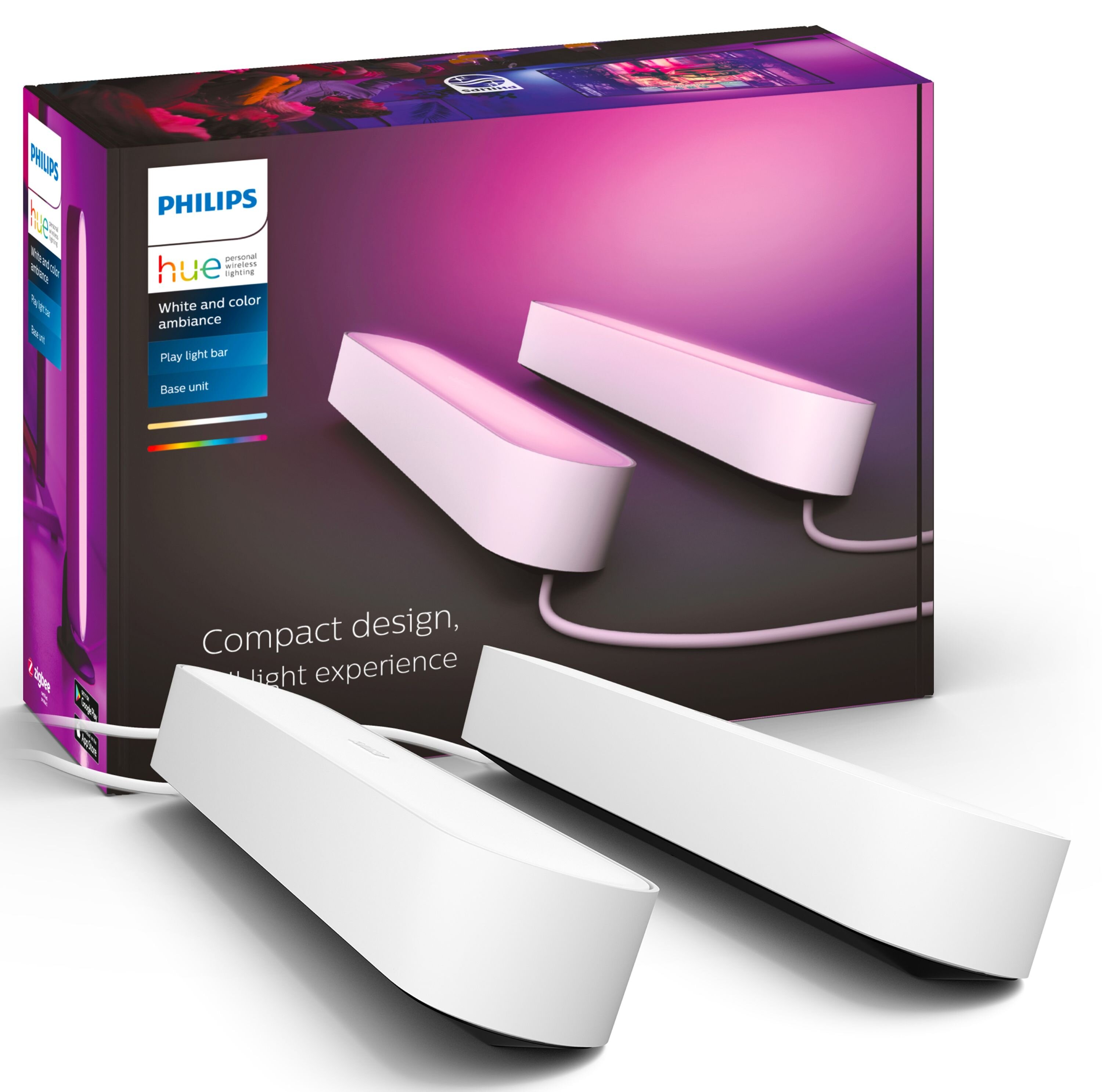 2x Lampka Biurkowa Podłużna LED 6.7W 500lm IP20 White and Color Ambiance RGB + TW Biała 25cm Inteligentna SMART Zigbee Bluetooth Play Philips HUE - główne zdjęcie produktu