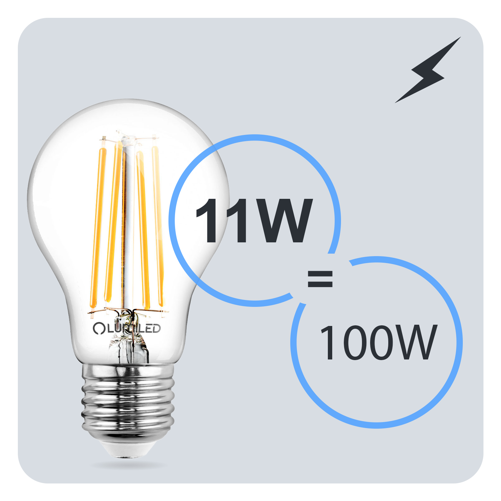 Żarówka LED E27 A60 11W = 100W 1521lm 3000K Ciepła 360° FILAMENT LUMILED - trzecia cecha produktu